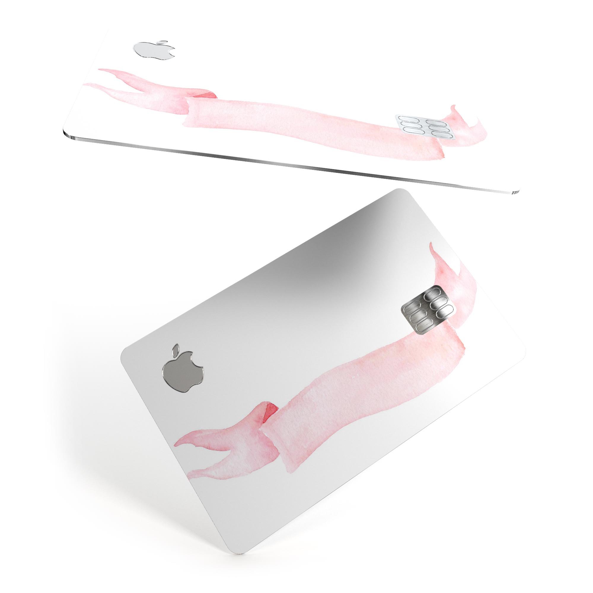 Pale Pink Watercolor Ribbon skin applied to an Apple Card, showcasing its elegant design and protective features.