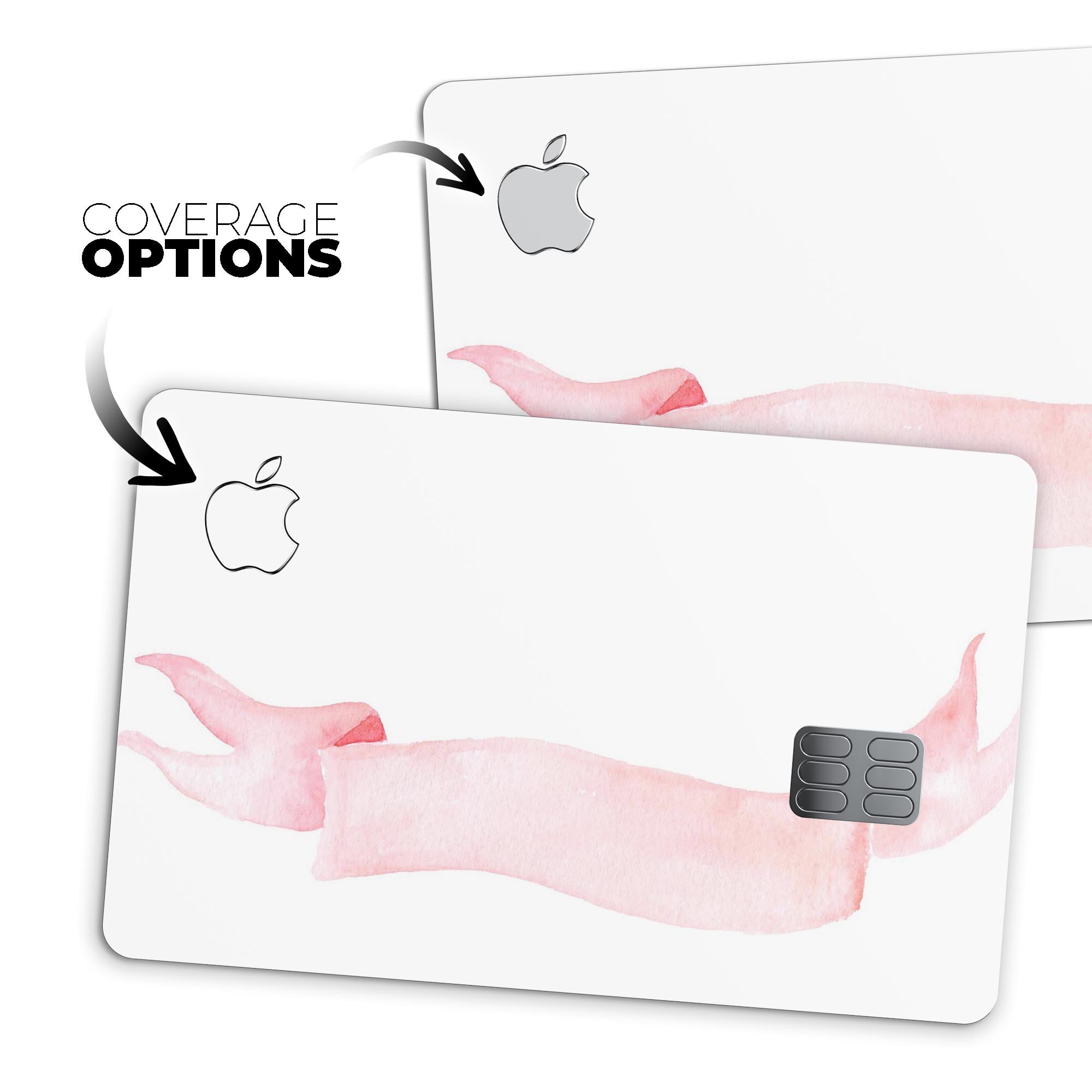 Pale Pink Watercolor Ribbon skin applied to an Apple Card, showcasing its elegant design and protective features.