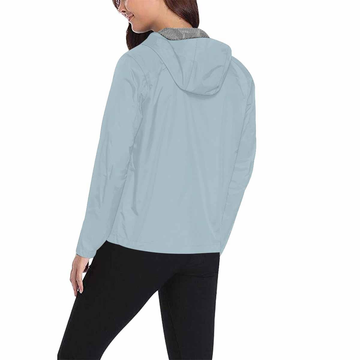 Pastel blue hooded windbreaker jacket for men and women, featuring a stylish design with zippered pockets and adjustable hood.