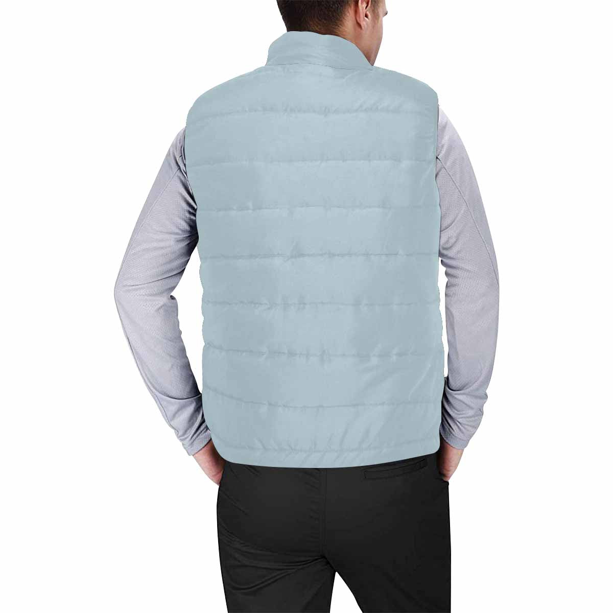 Pastel blue men's padded vest featuring a quilted design and zipper closure, perfect for layering and staying warm.