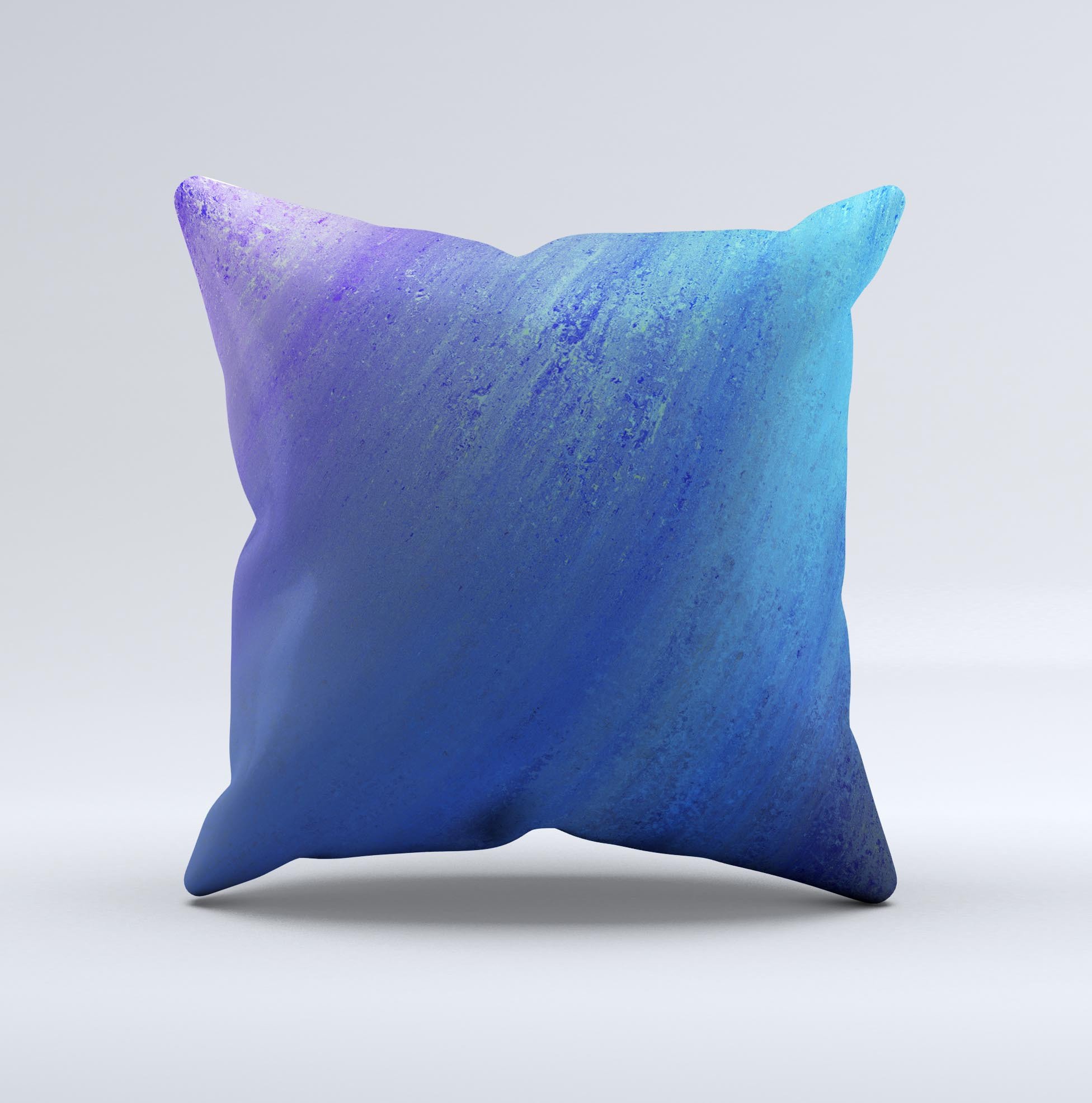 Pastel blue decorative throw pillow with unique ink-fuzed design, handcrafted in Virginia, showcasing high-quality fabric and filling.