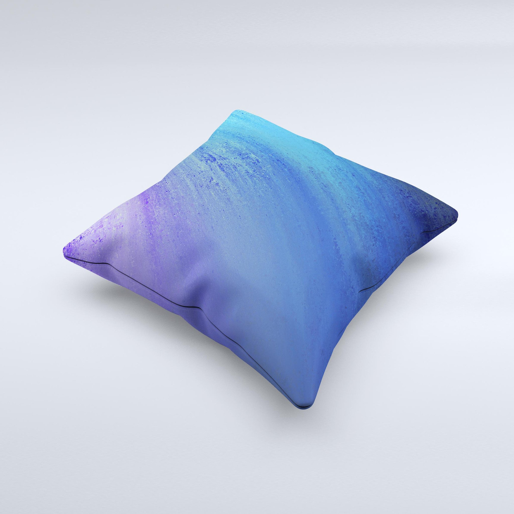 Pastel blue decorative throw pillow with unique ink-fuzed design, handcrafted in Virginia, showcasing high-quality fabric and filling.