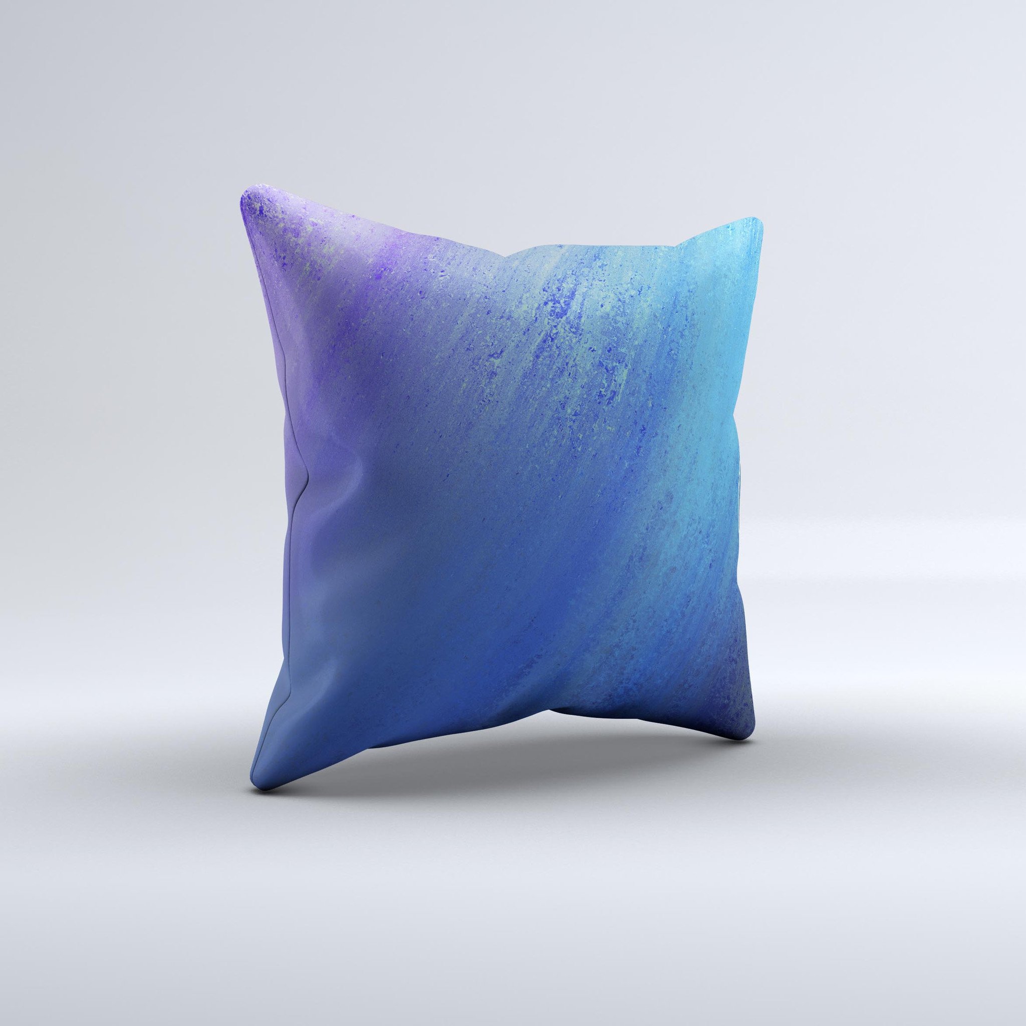 Pastel blue decorative throw pillow with unique ink-fuzed design, handcrafted in Virginia, showcasing high-quality fabric and filling.