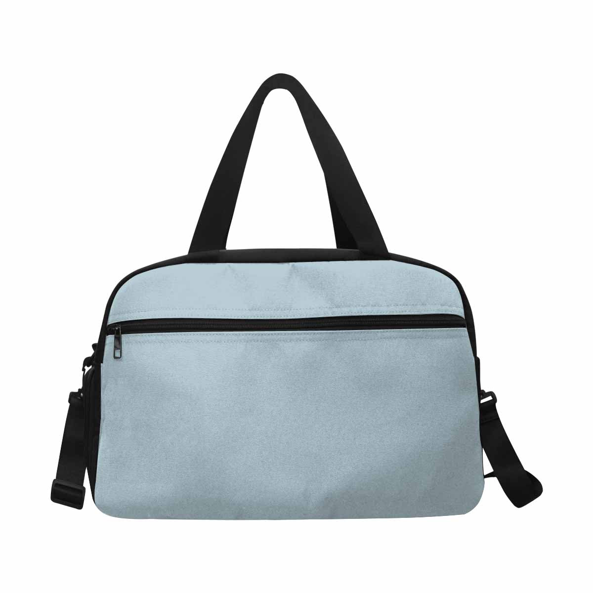 Pastel blue tote and crossbody travel bag made from durable nylon, featuring spacious compartments and adjustable strap.