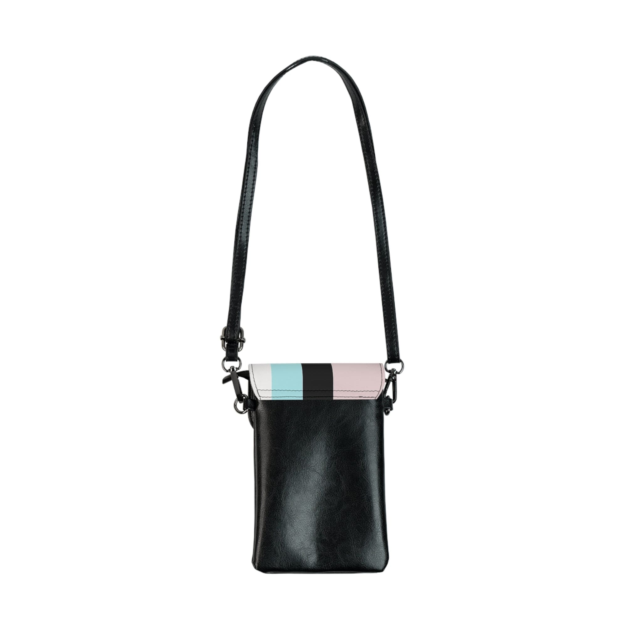 Pastel Colorblock Crossbody Cell Phone Wallet Purse in pink, black, and blue with adjustable strap.