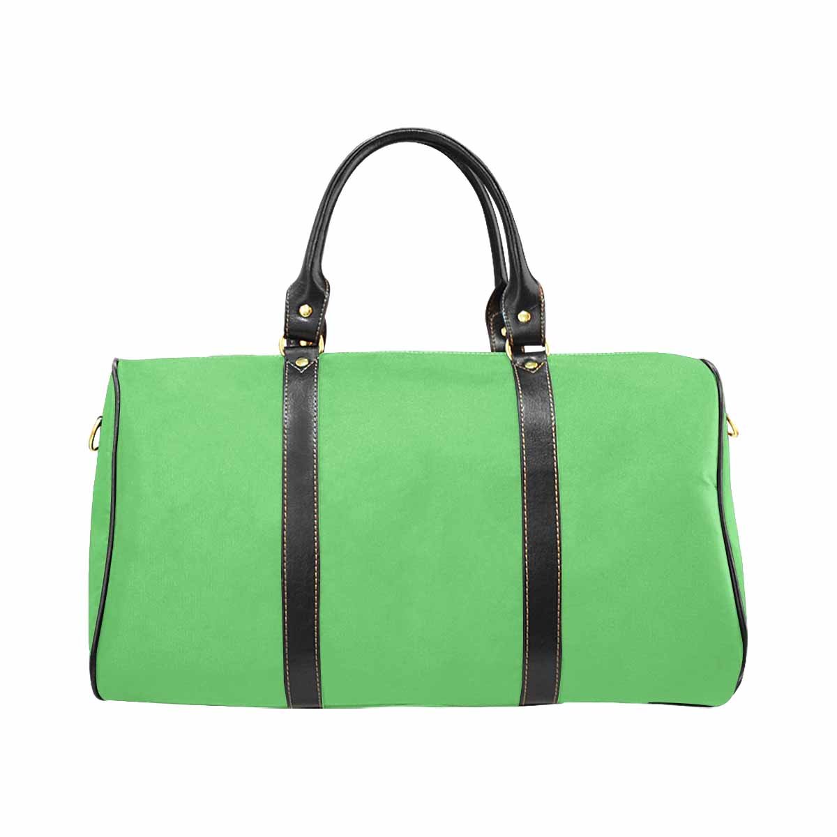 Pastel green travel bag with adjustable black strap, showcasing a spacious design and durable waterproof fabric.