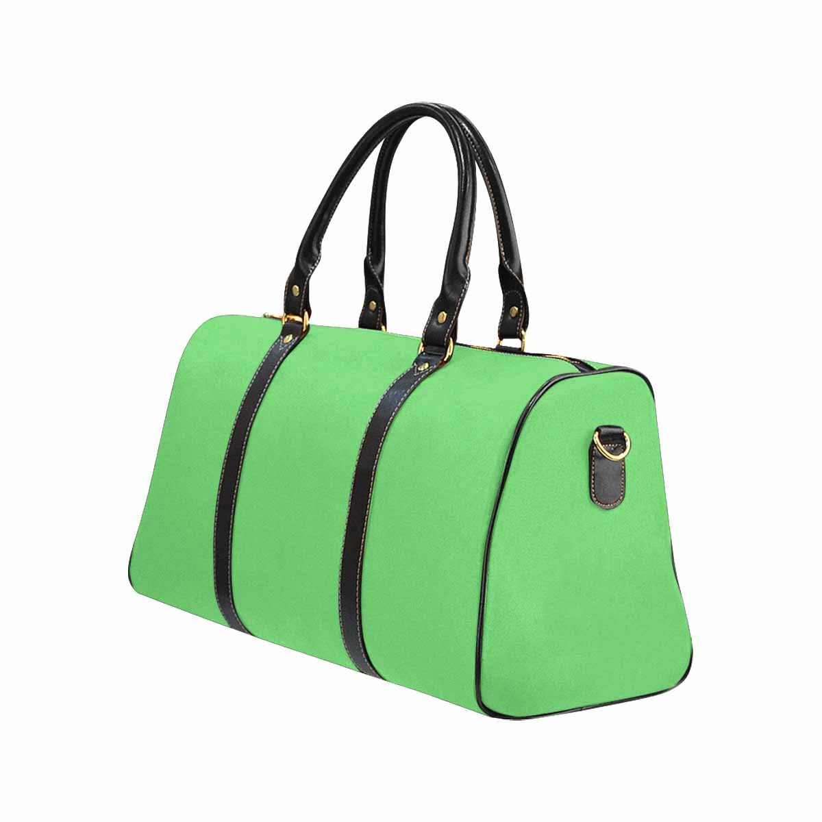 Pastel green travel bag with adjustable black strap, showcasing a spacious design and durable waterproof fabric.