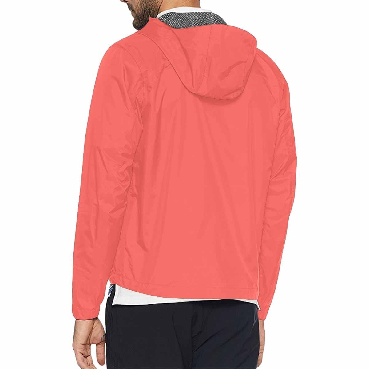 Pastel Red Hooded Windbreaker Jacket for men and women, featuring a stylish design with zippered pockets and adjustable hood.