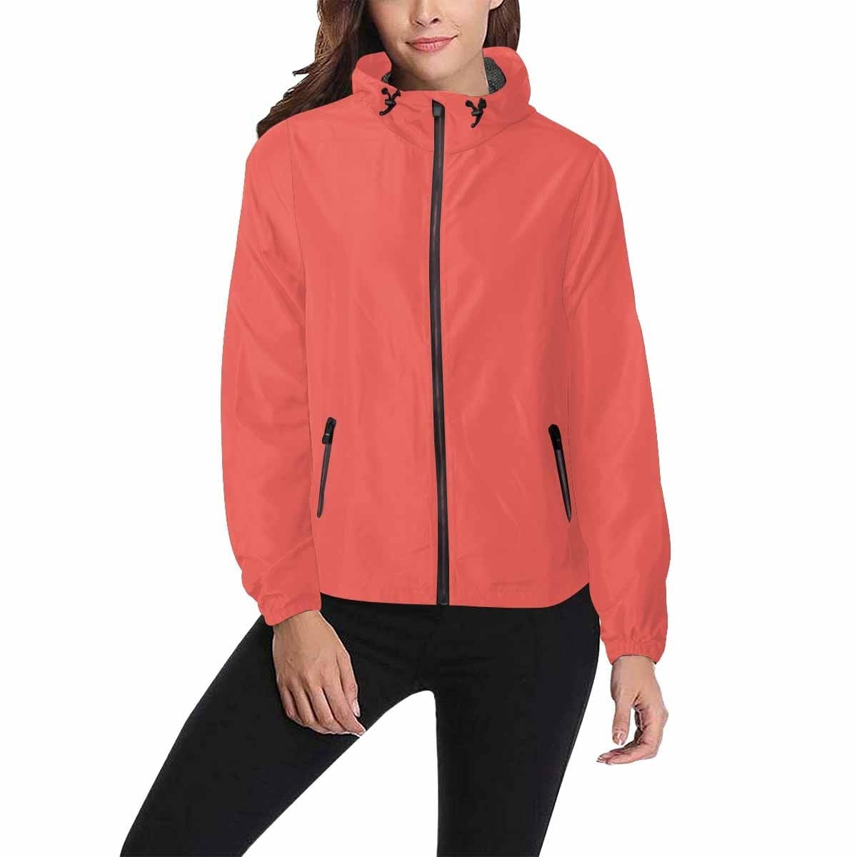 Pastel Red Hooded Windbreaker Jacket for men and women, featuring a stylish design with zippered pockets and adjustable hood.