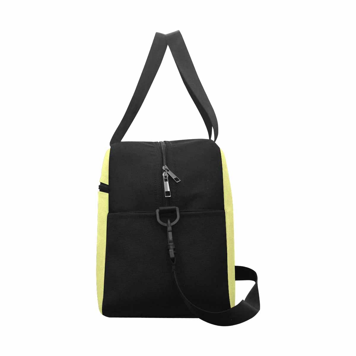 Pastel yellow tote and crossbody travel bag made from durable nylon, featuring spacious compartments and adjustable strap.