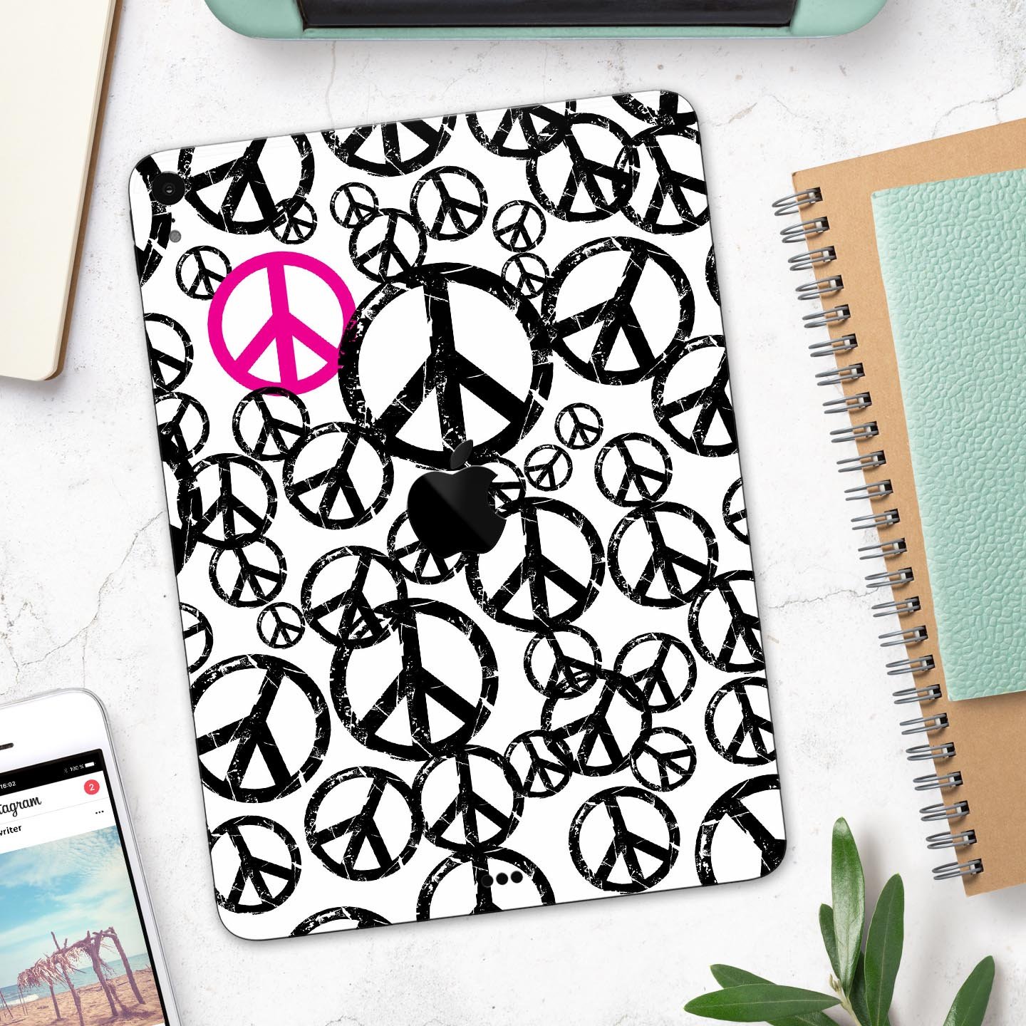 Peace Collage full body skin decal for Apple iPad Pro 12.9", showcasing vibrant colors and intricate design.