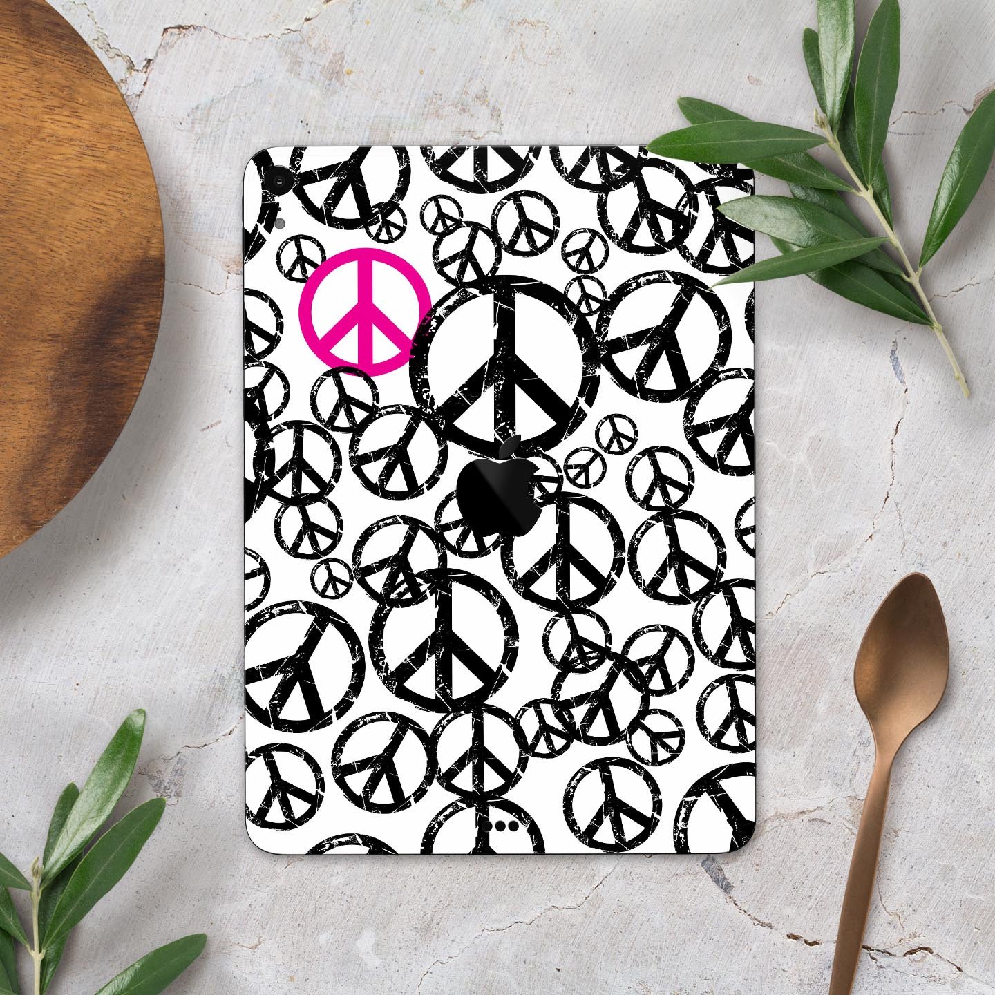 Peace Collage full body skin decal for Apple iPad Pro 12.9", showcasing vibrant colors and intricate design.