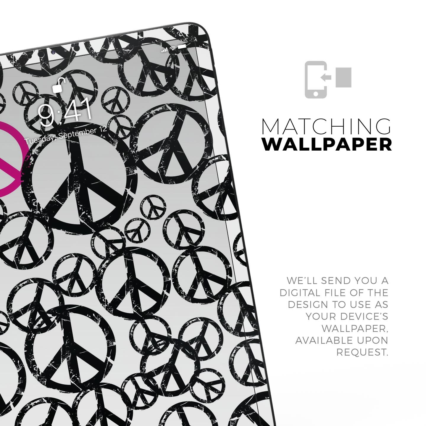 Peace Collage full body skin decal for Apple iPad Pro 12.9", showcasing vibrant colors and intricate design.