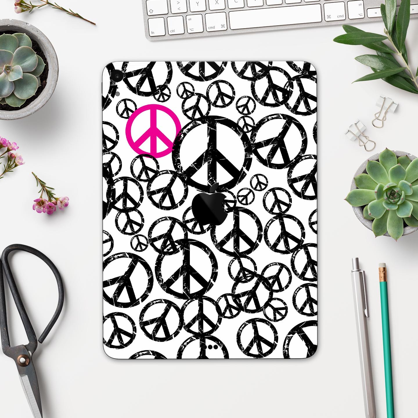 Peace Collage full body skin decal for Apple iPad Pro 12.9", showcasing vibrant colors and intricate design.