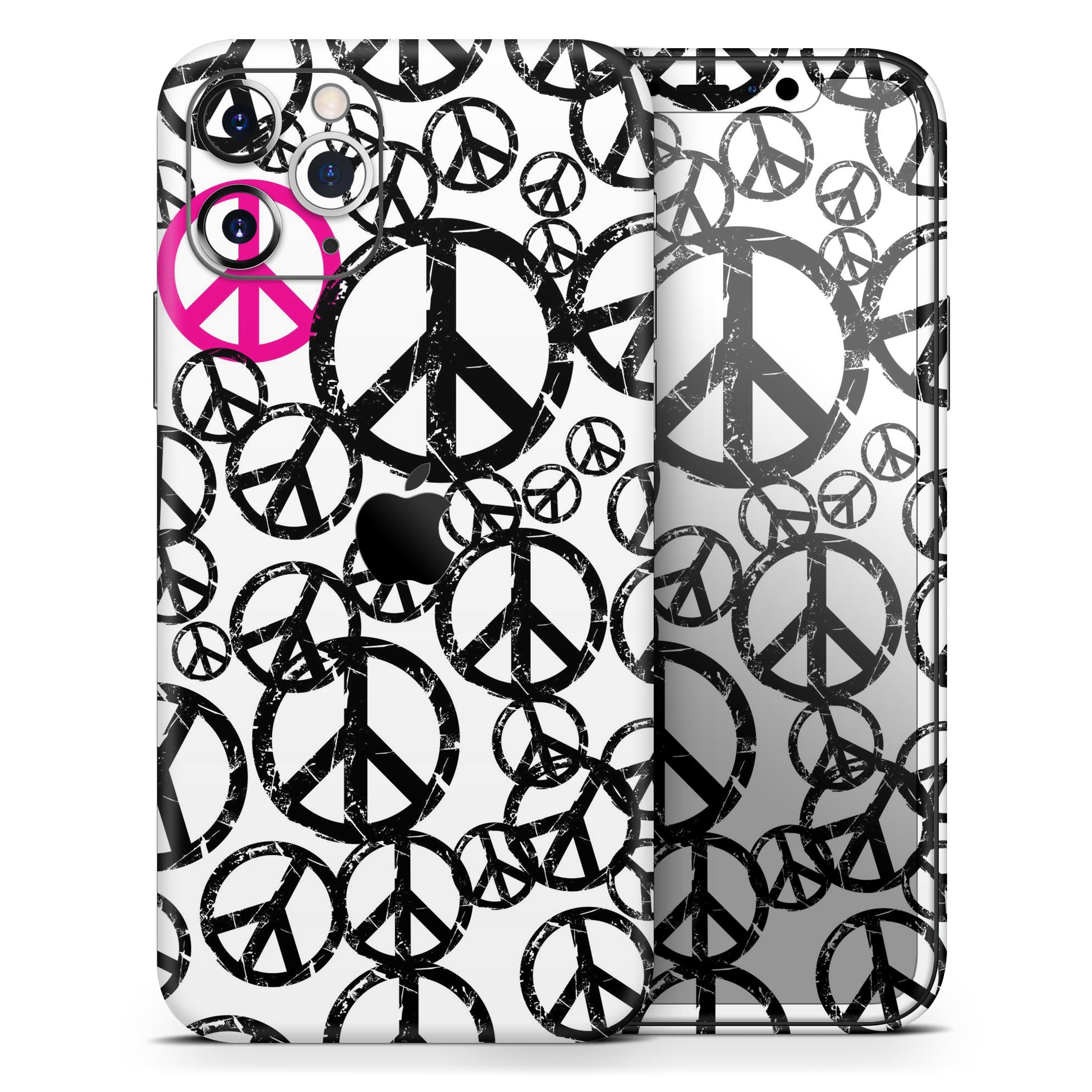 Peace Collage Skin-Kit for Apple iPhone 14, 13, 12, featuring a vibrant design and premium vinyl material.