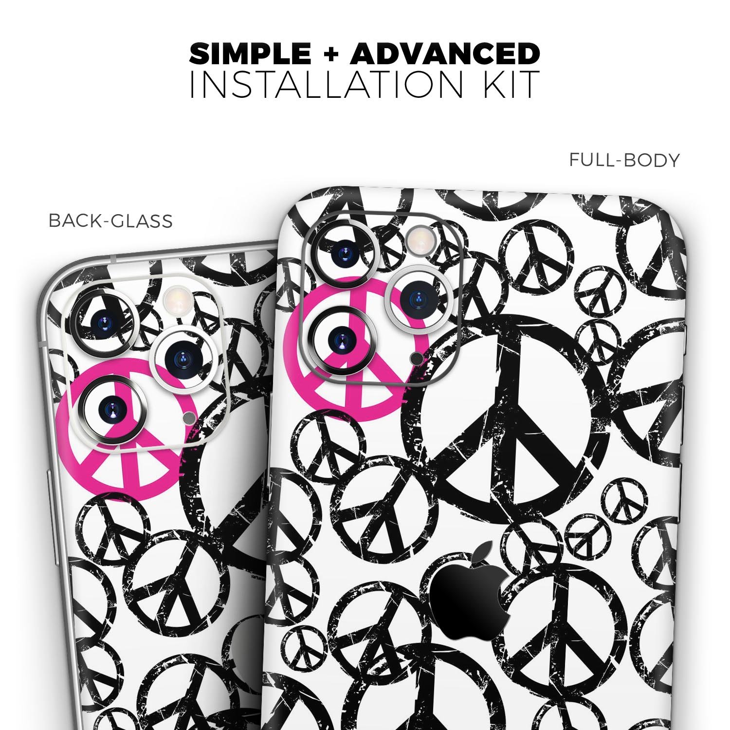 Peace Collage Skin-Kit for Apple iPhone 14, 13, 12, featuring a vibrant design and premium vinyl material.