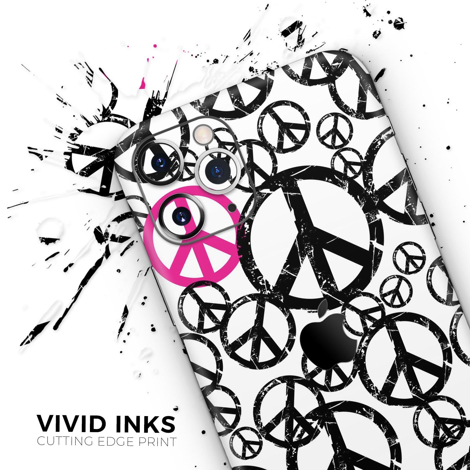 Peace Collage Skin-Kit for Apple iPhone 14, 13, 12, featuring a vibrant design and premium vinyl material.