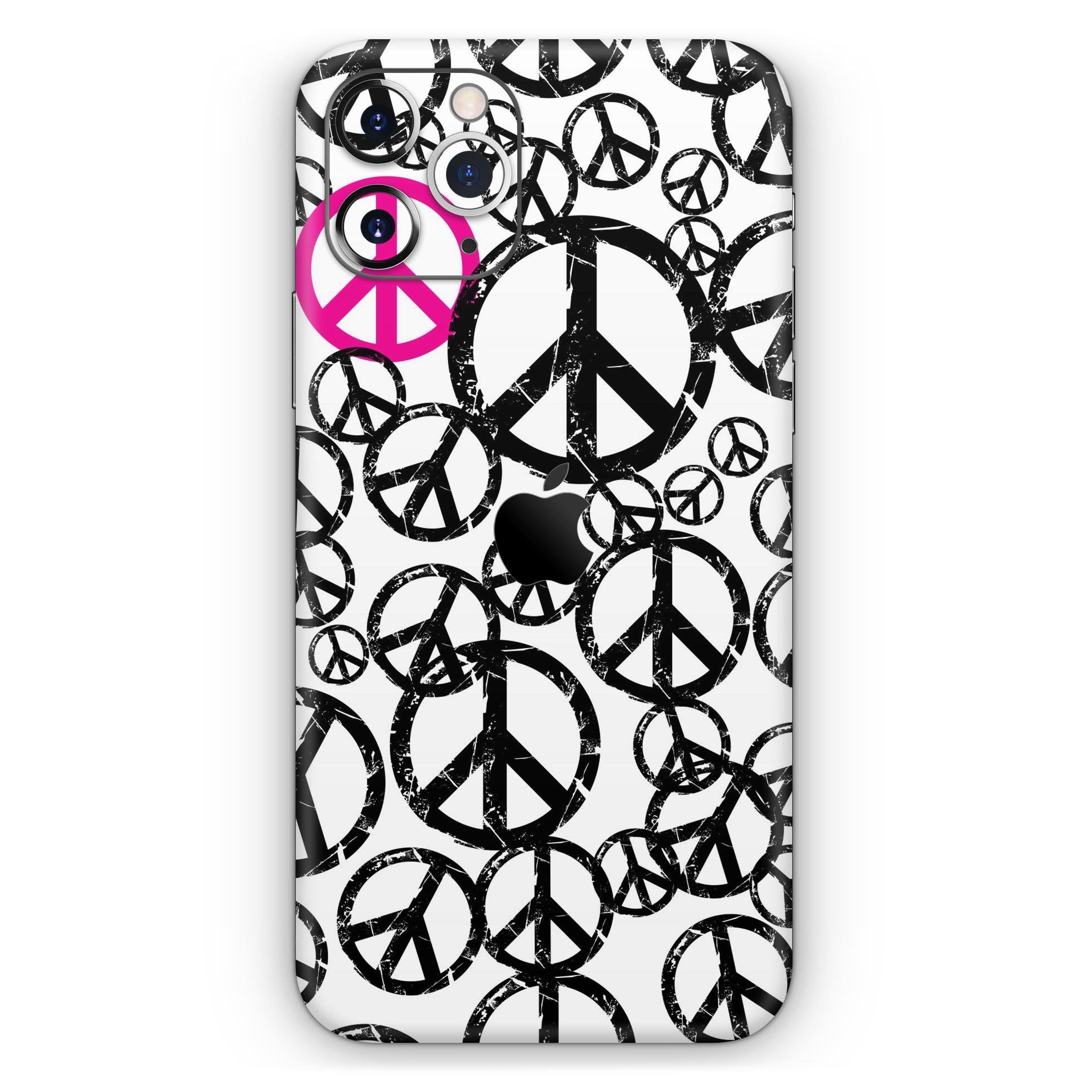 Peace Collage Skin-Kit for Apple iPhone 14, 13, 12, featuring a vibrant design and premium vinyl material.