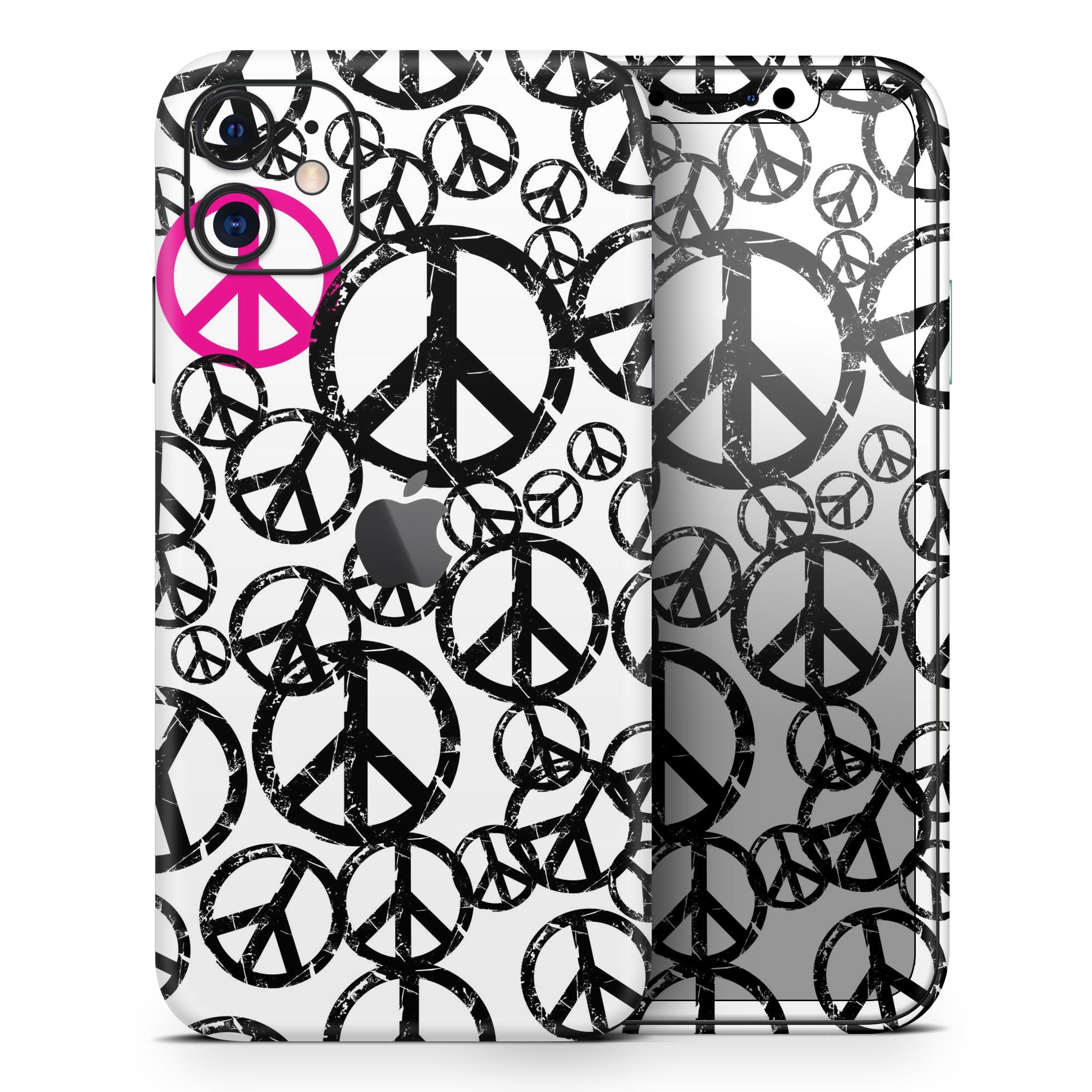 Peace Collage Skin-Kit for Apple iPhone 14, 13, 12, featuring a vibrant design and premium vinyl material.