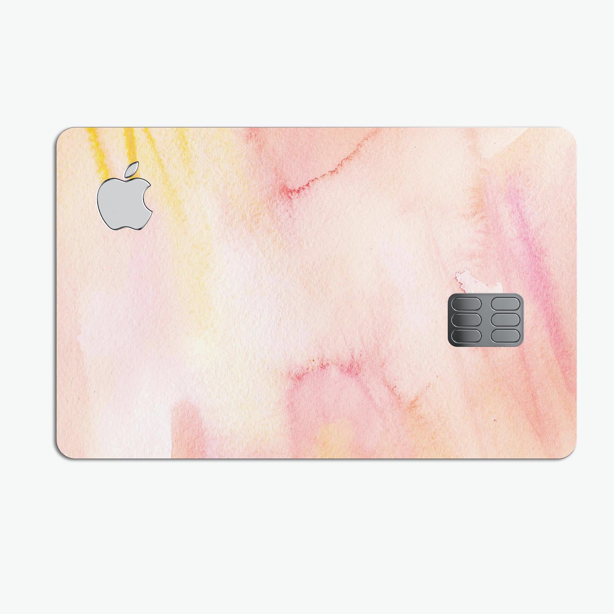 Peach Absorbed Watercolor Texture skin applied on an Apple Card, showcasing its vibrant design and protective features.