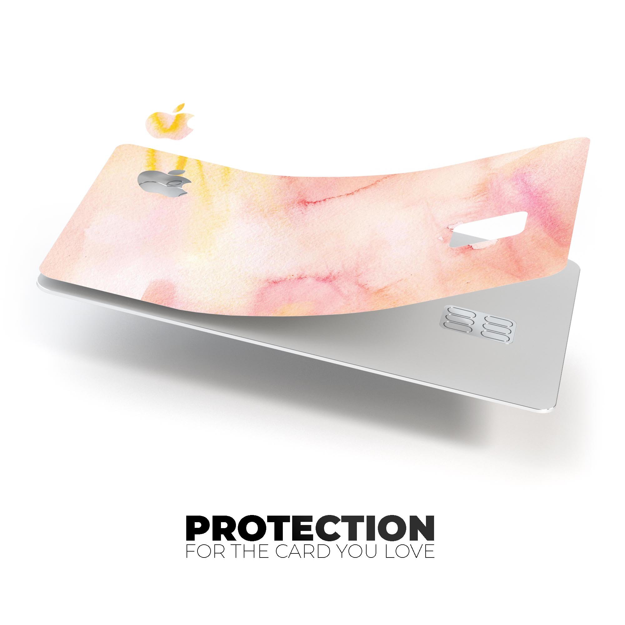 Peach Absorbed Watercolor Texture skin applied on an Apple Card, showcasing its vibrant design and protective features.