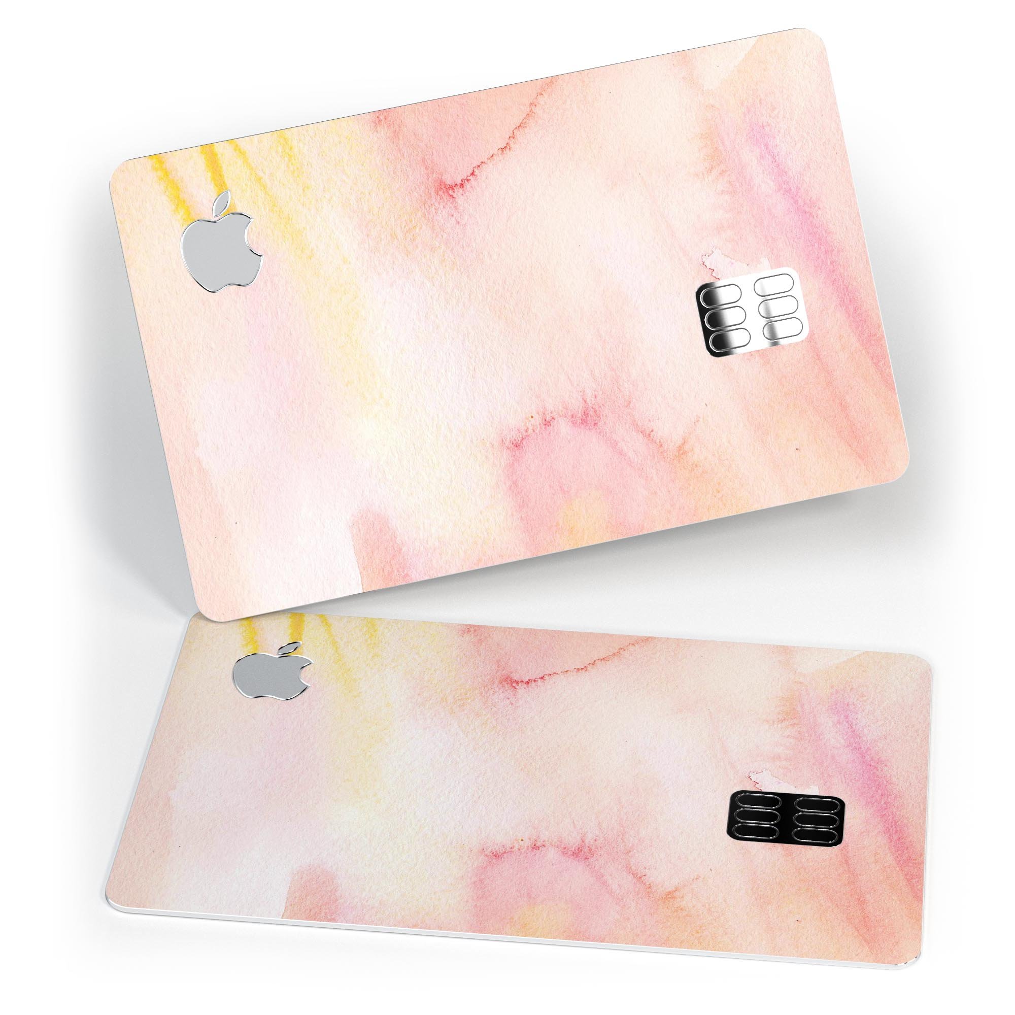 Peach Absorbed Watercolor Texture skin applied on an Apple Card, showcasing its vibrant design and protective features.