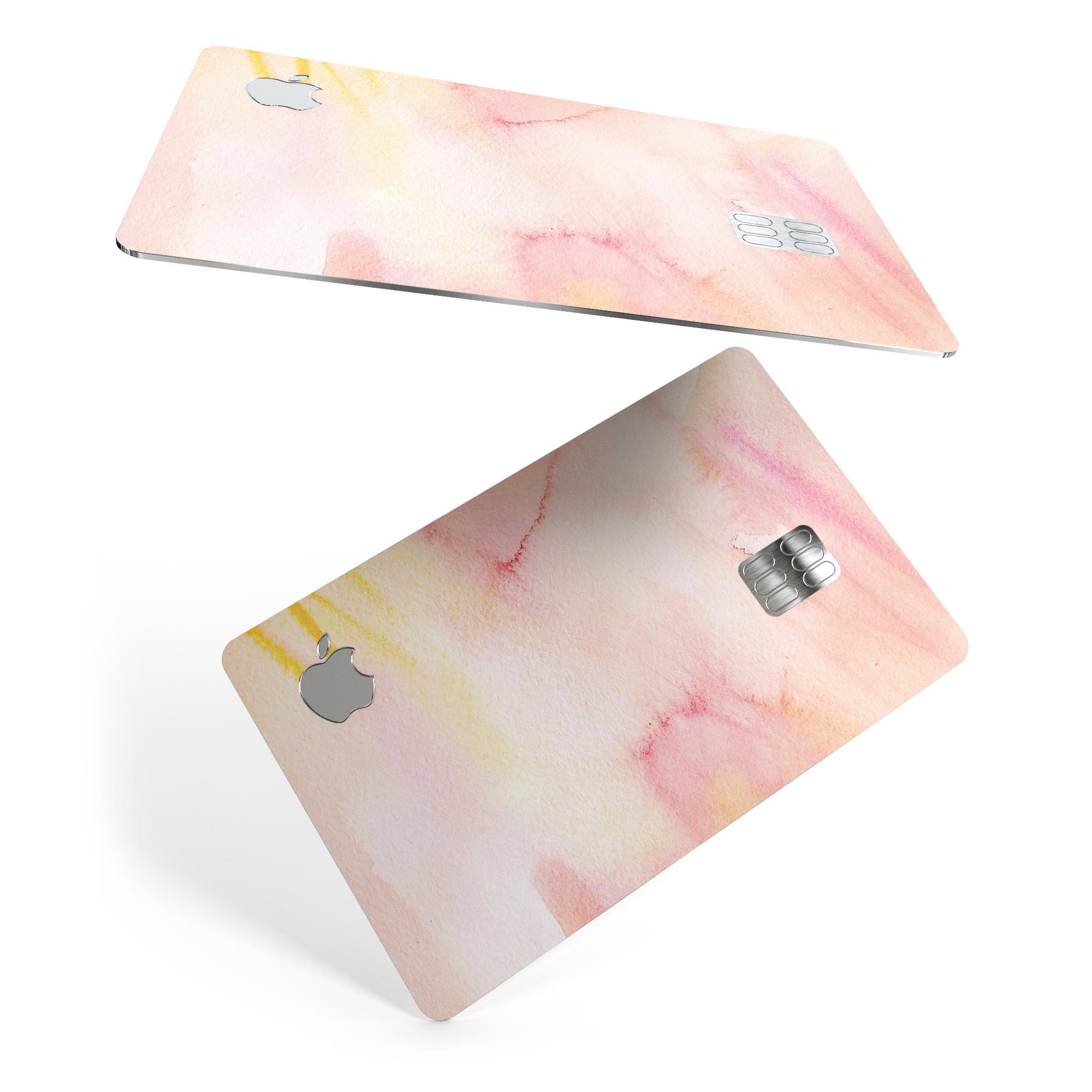 Peach Absorbed Watercolor Texture skin applied on an Apple Card, showcasing its vibrant design and protective features.