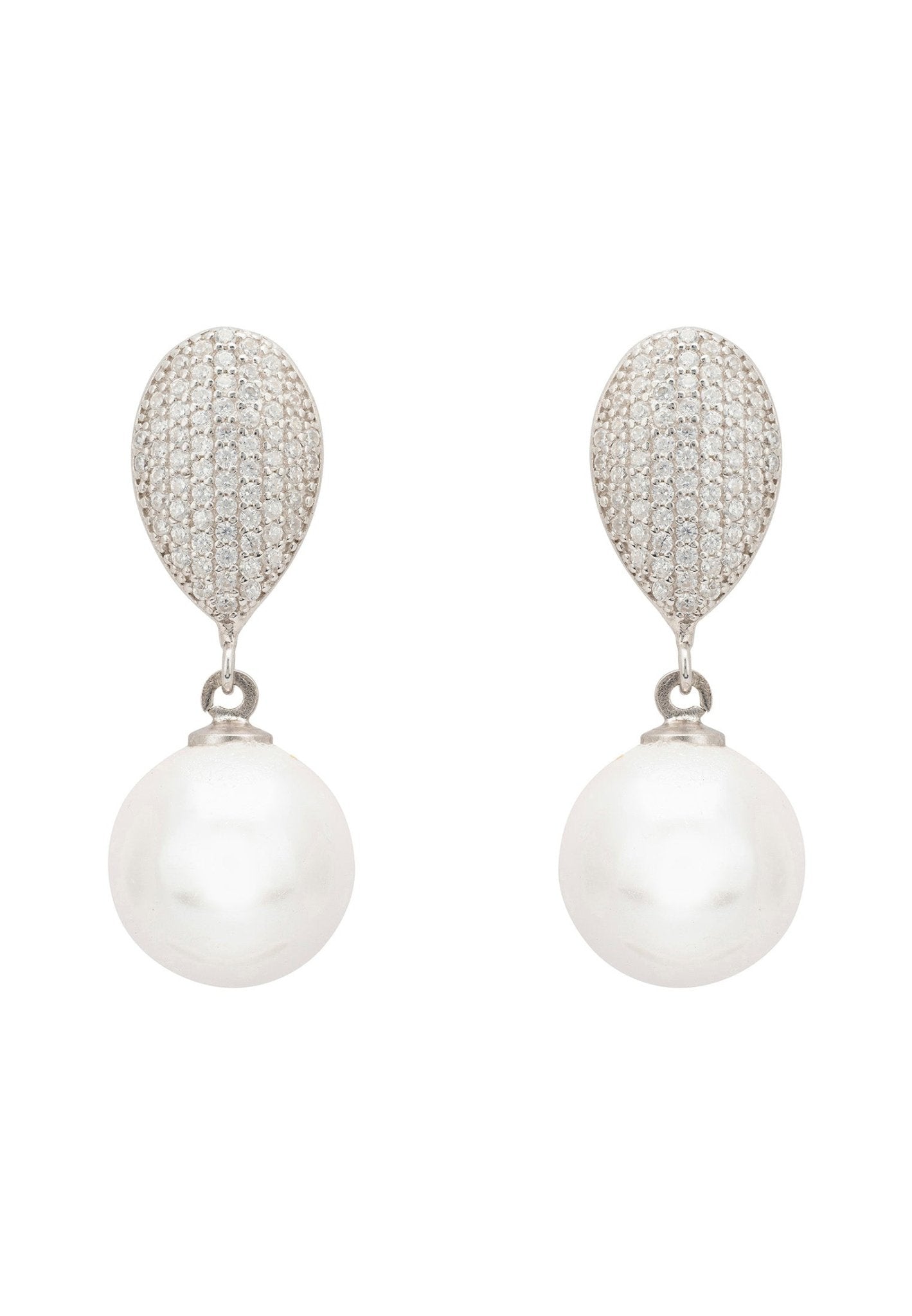 Elegant Pearl Classic Drop Earrings Silver featuring baroque pearls and zirconia accents, handcrafted in 925 sterling silver.