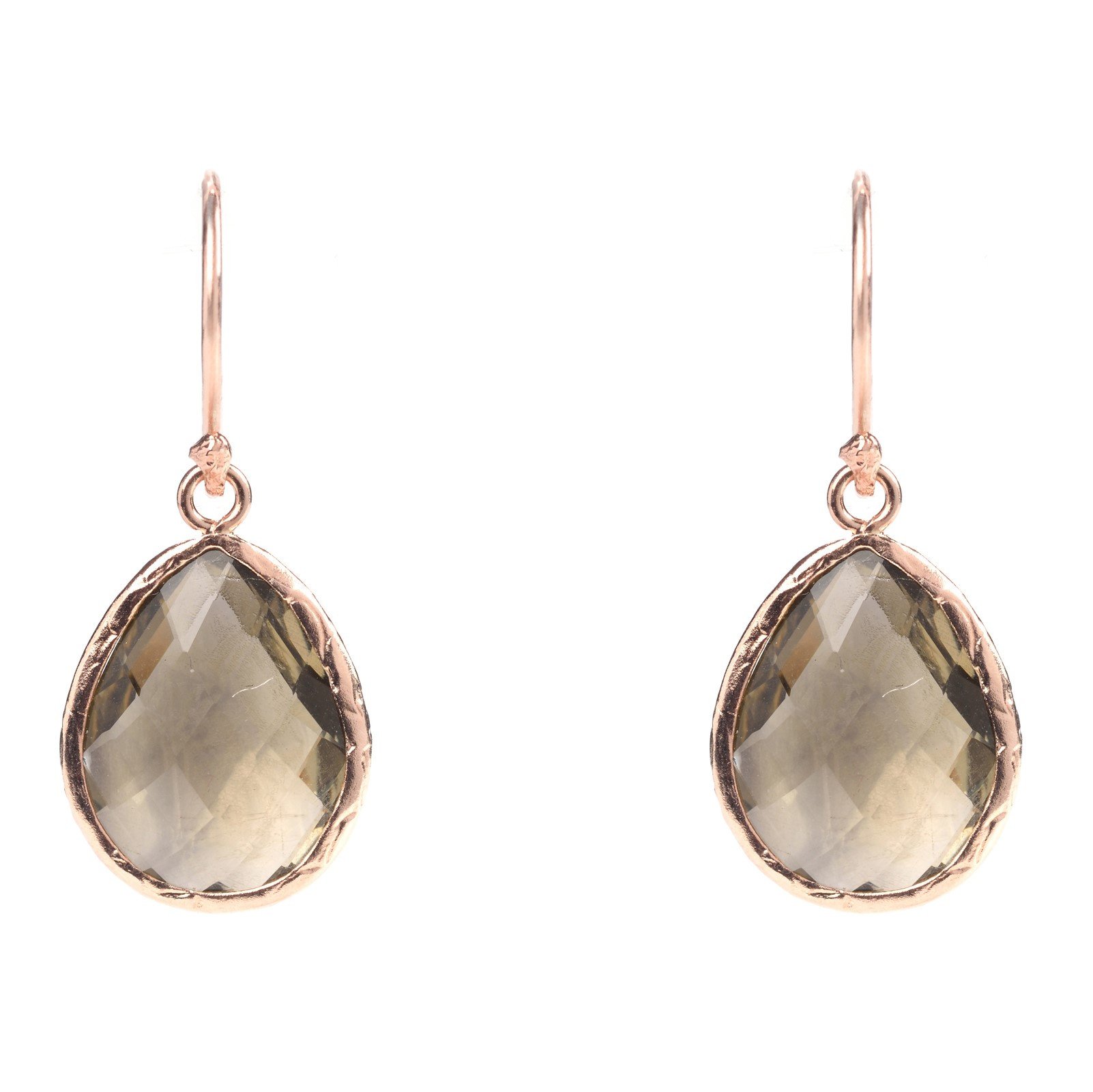 Elegant petite drop earrings featuring smokey quartz and a luxurious rosegold finish, designed for versatile styling.