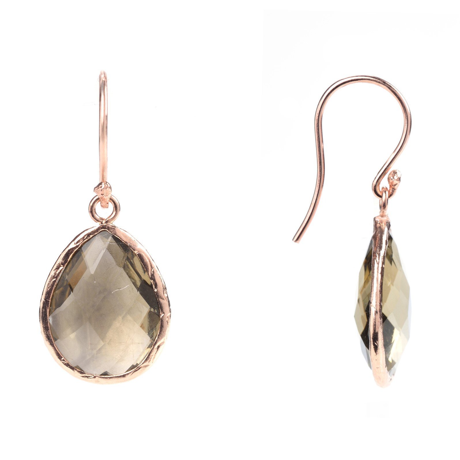 Elegant petite drop earrings featuring smokey quartz and a luxurious rosegold finish, designed for versatile styling.