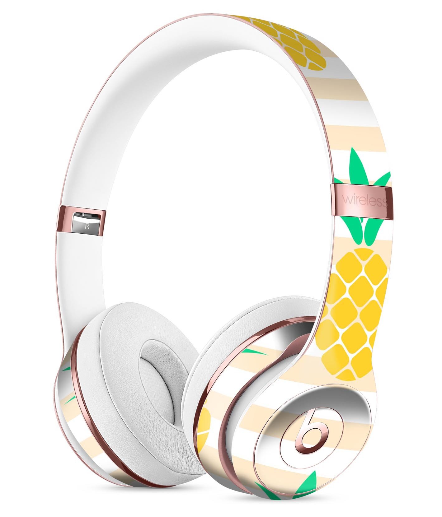 Pineapple Over Apricot Stripes Full-Body Skin Kit for Beats by Dre Solo 3 Wireless Headphones, showcasing vibrant colors and unique design.