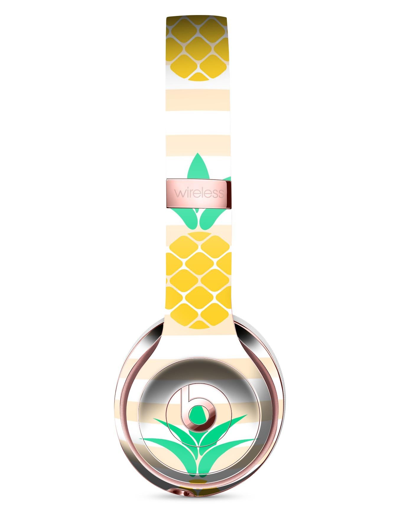 Pineapple Over Apricot Stripes Full-Body Skin Kit for Beats by Dre Solo 3 Wireless Headphones, showcasing vibrant colors and unique design.