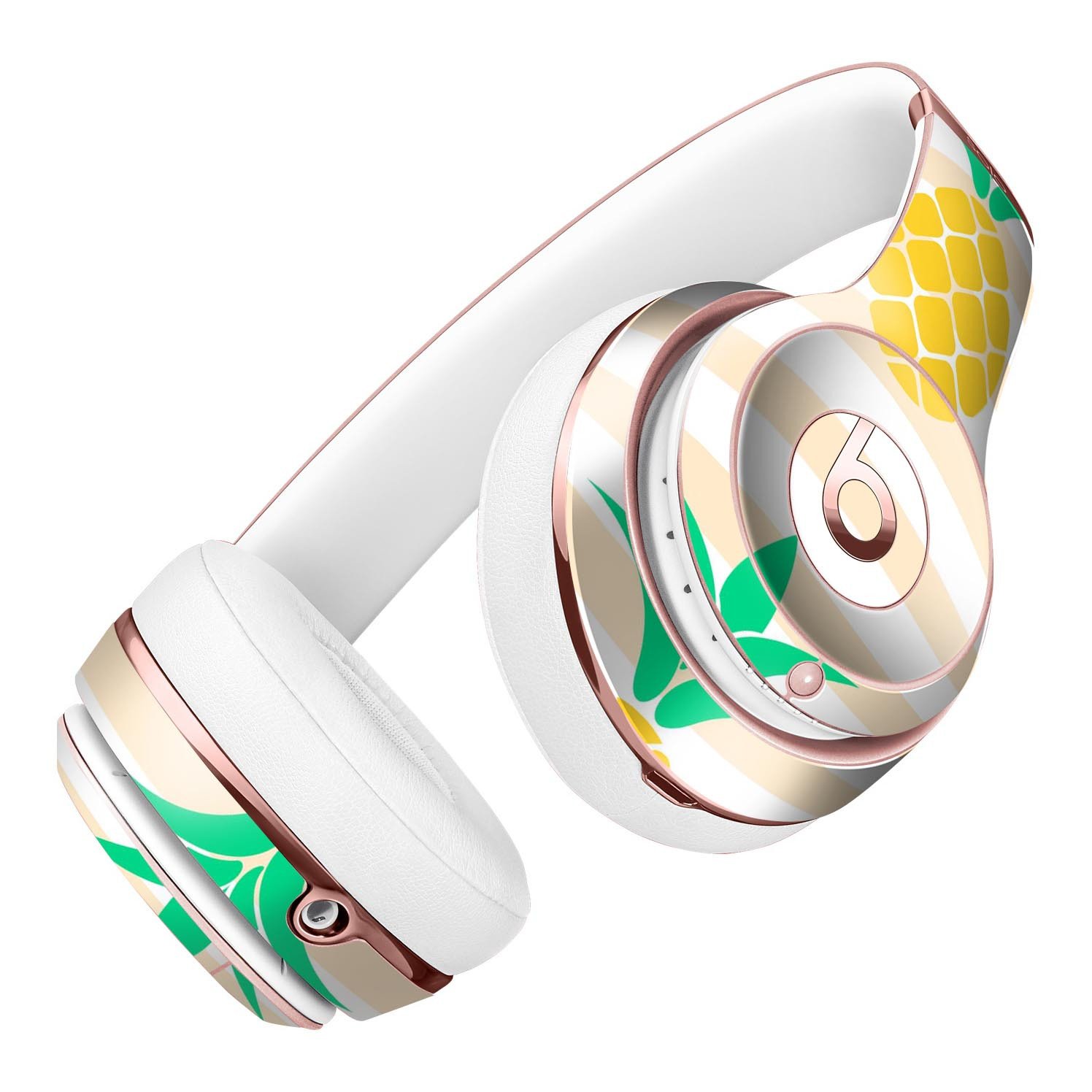 Pineapple Over Apricot Stripes Full-Body Skin Kit for Beats by Dre Solo 3 Wireless Headphones, showcasing vibrant colors and unique design.