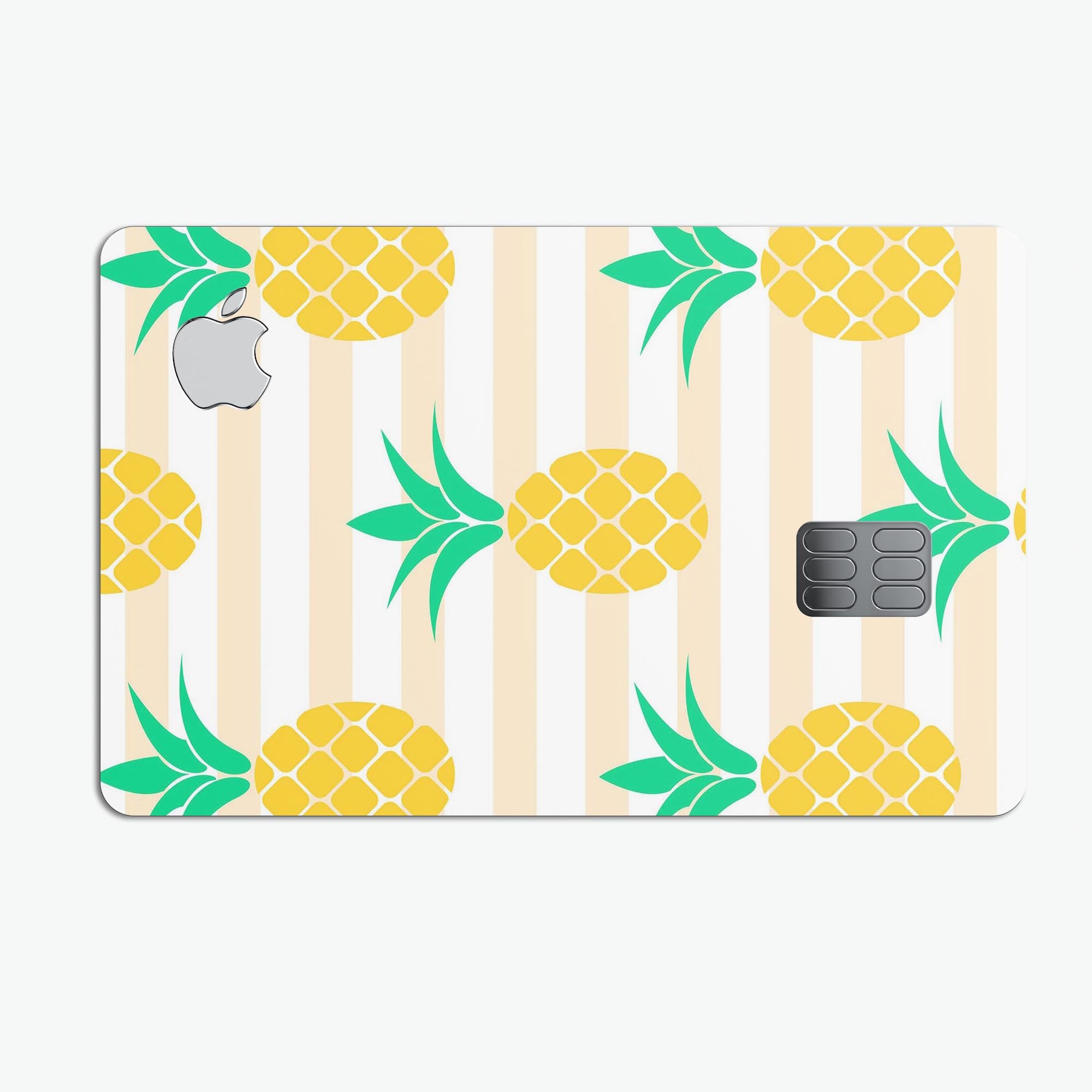 Pineapple Over Apricot Stripes decal skin for Apple Card, showcasing vibrant colors and a protective design.