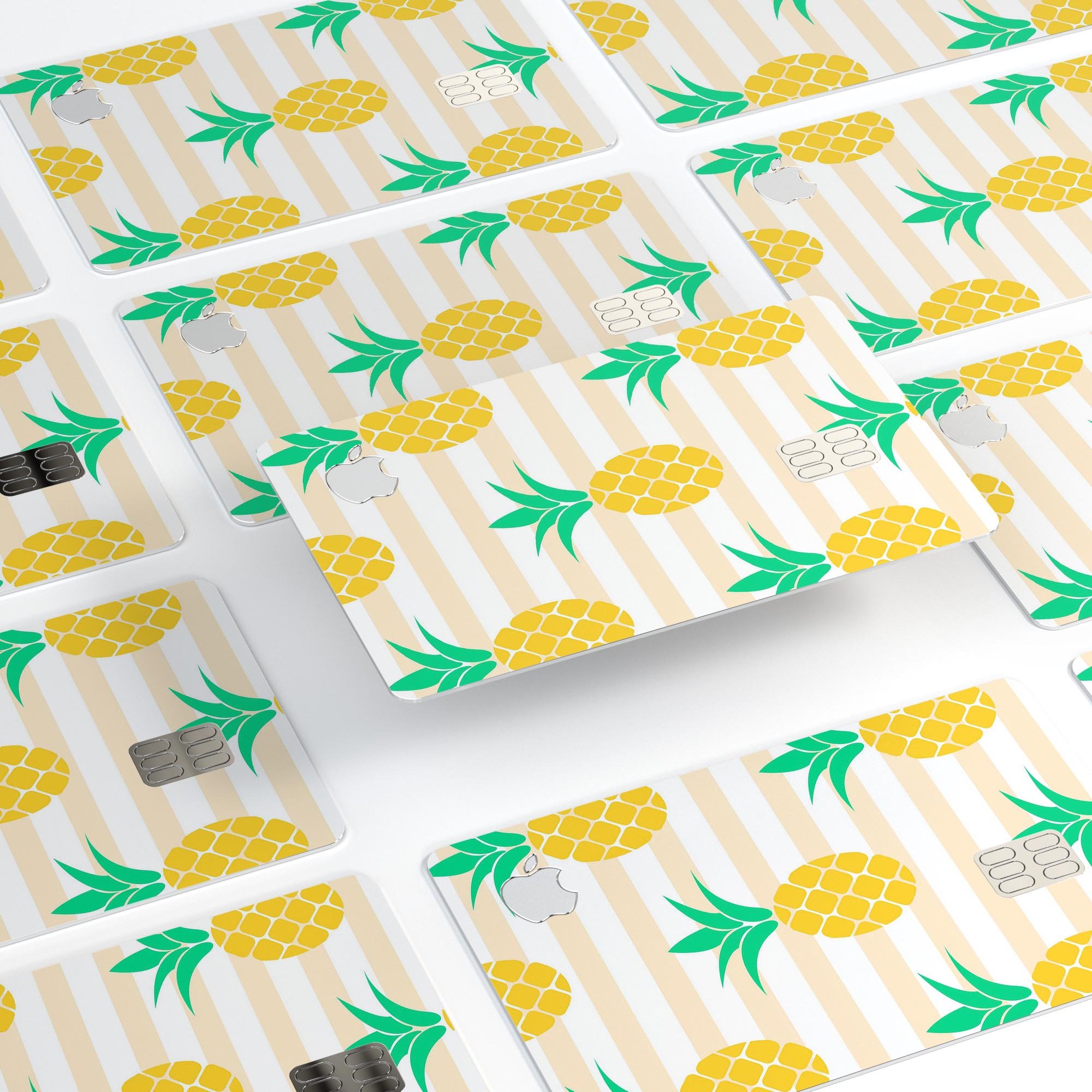 Pineapple Over Apricot Stripes decal skin for Apple Card, showcasing vibrant colors and a protective design.