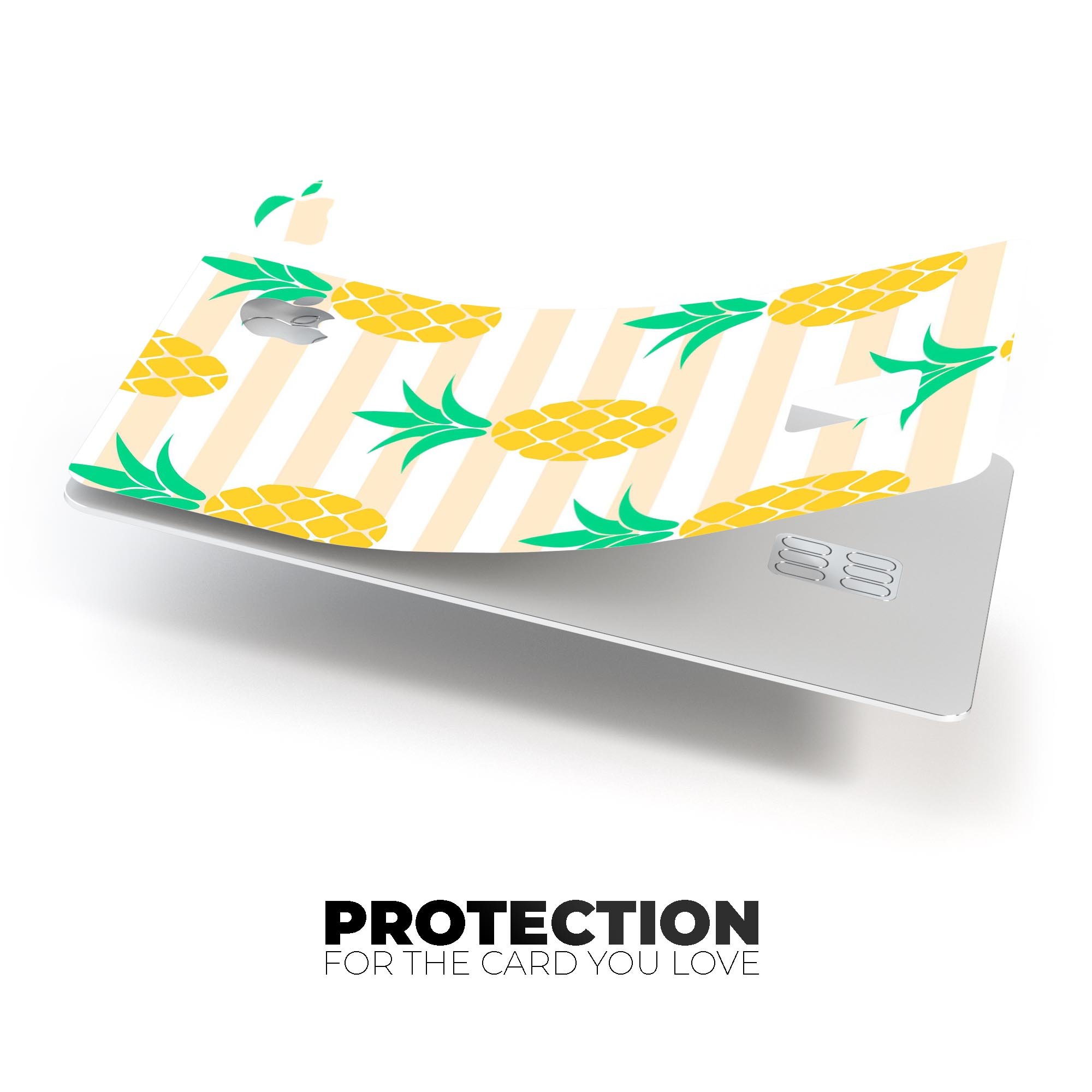 Pineapple Over Apricot Stripes decal skin for Apple Card, showcasing vibrant colors and a protective design.