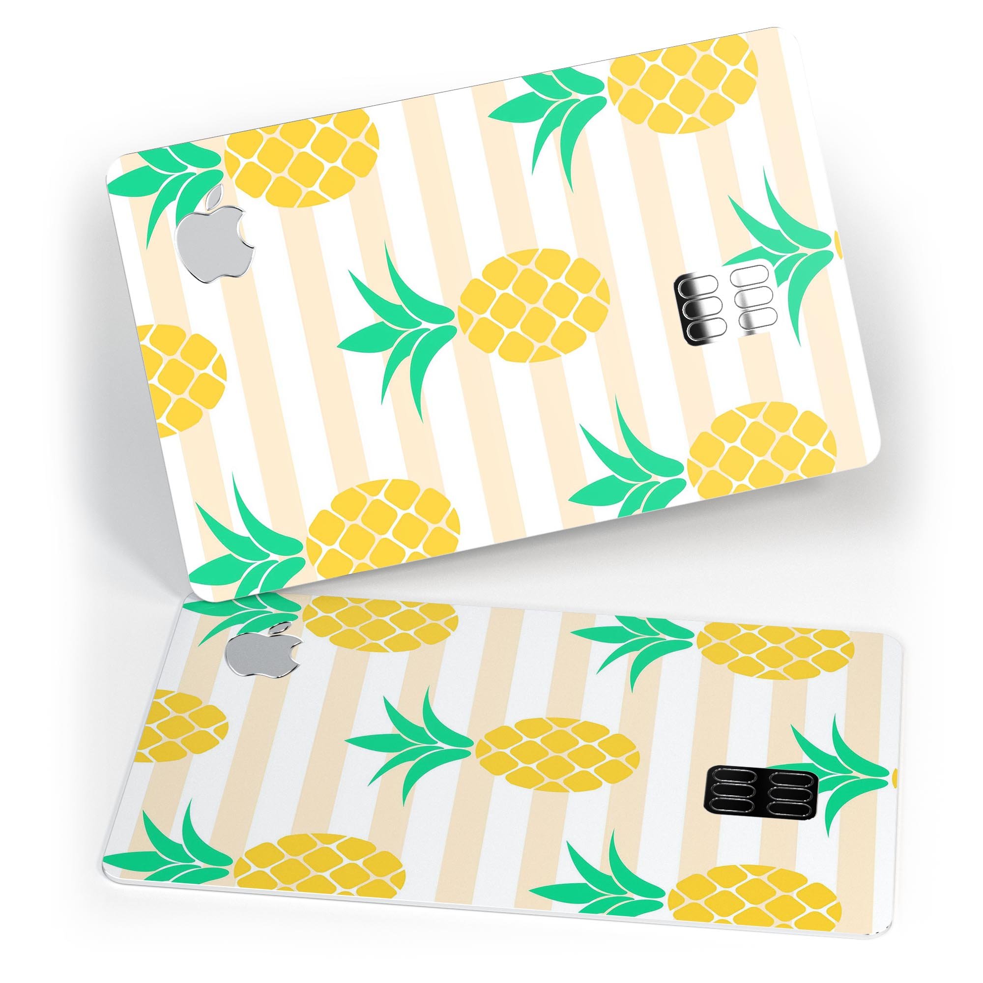 Pineapple Over Apricot Stripes decal skin for Apple Card, showcasing vibrant colors and a protective design.