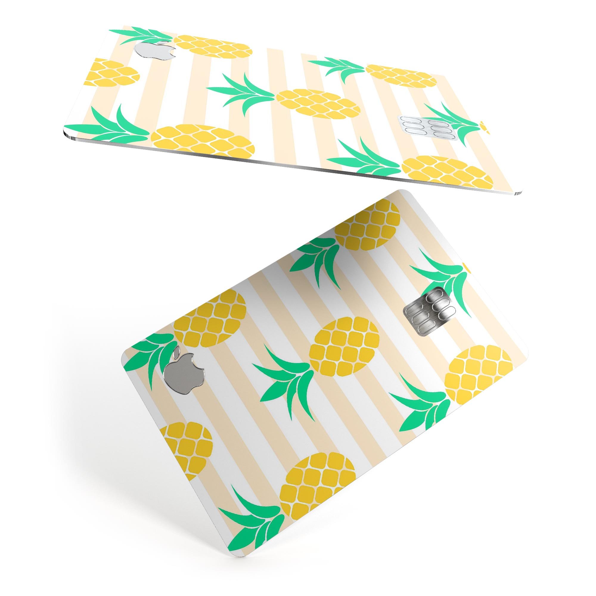 Pineapple Over Apricot Stripes decal skin for Apple Card, showcasing vibrant colors and a protective design.