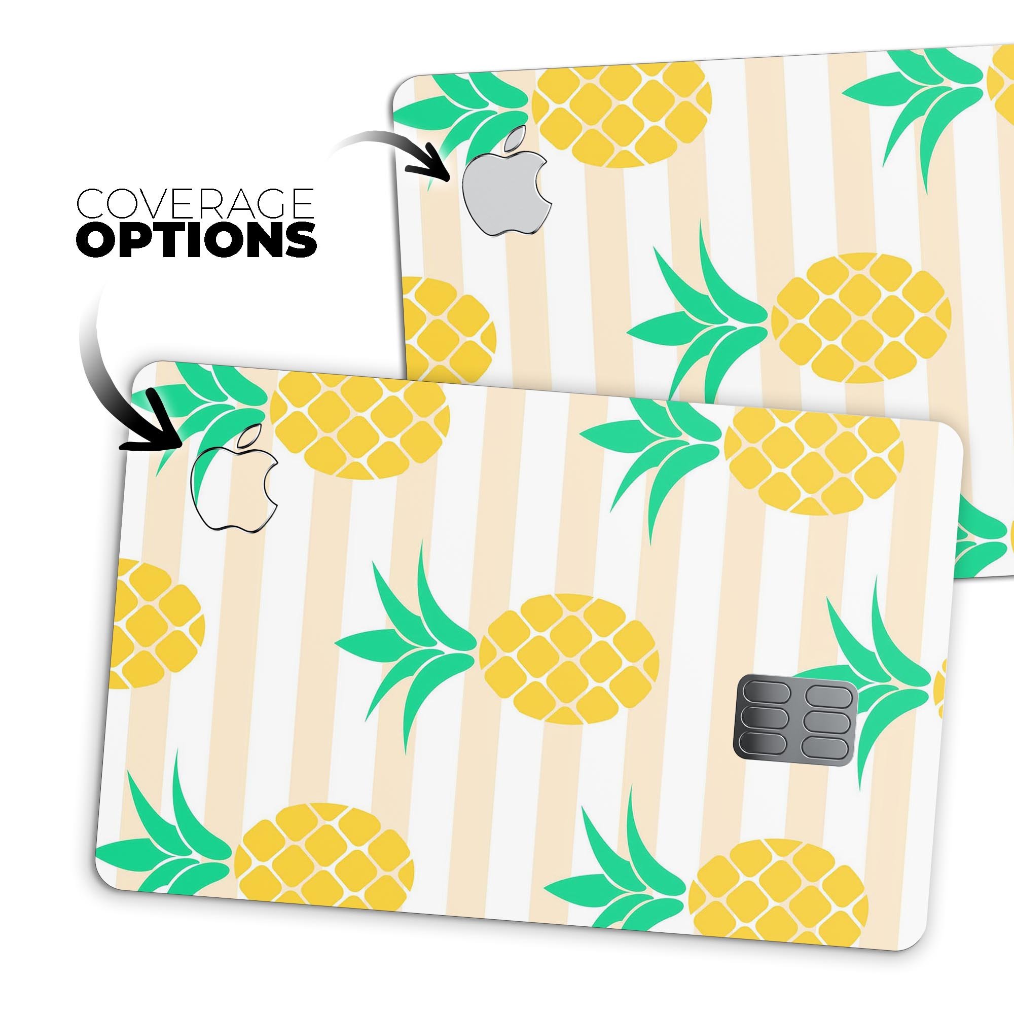 Pineapple Over Apricot Stripes decal skin for Apple Card, showcasing vibrant colors and a protective design.