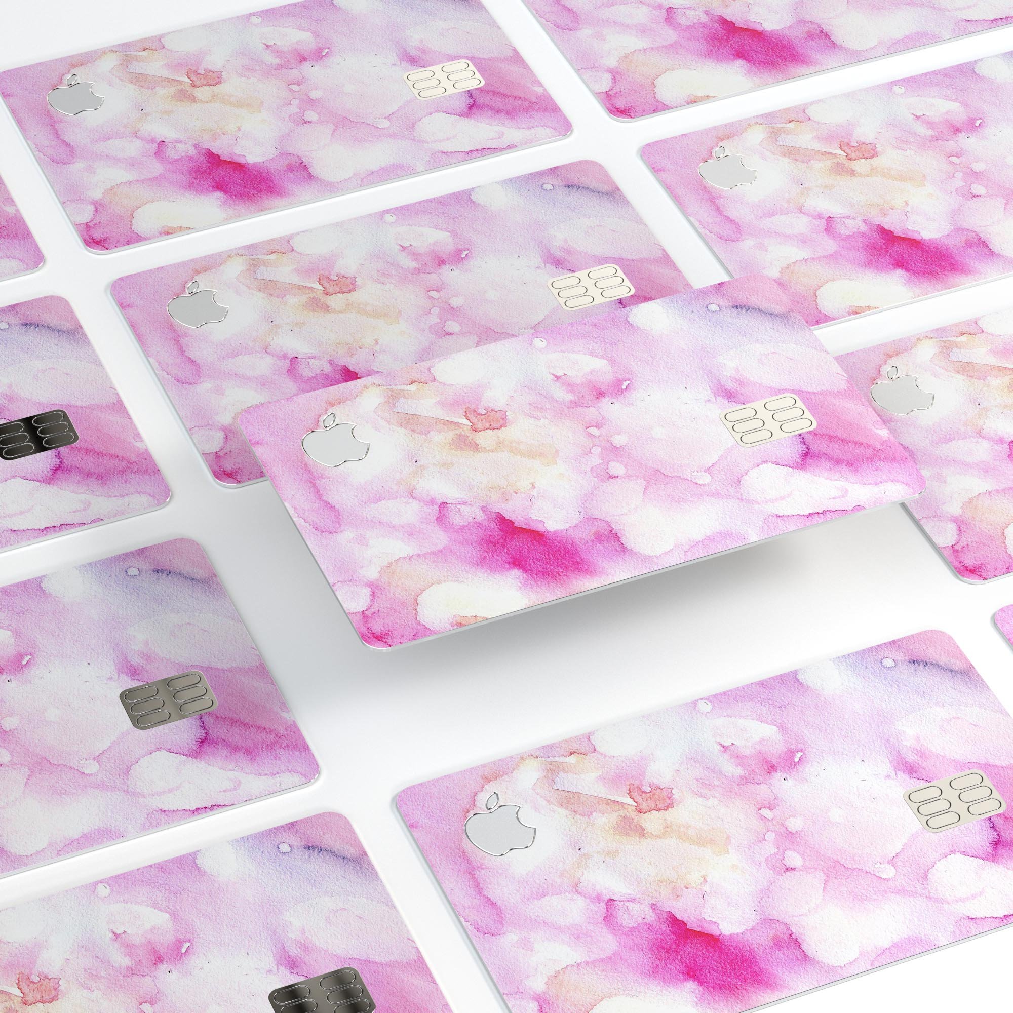 Pink 32 Absorbed Watercolor Texture decal for Apple Card, showcasing vibrant colors and premium vinyl material.