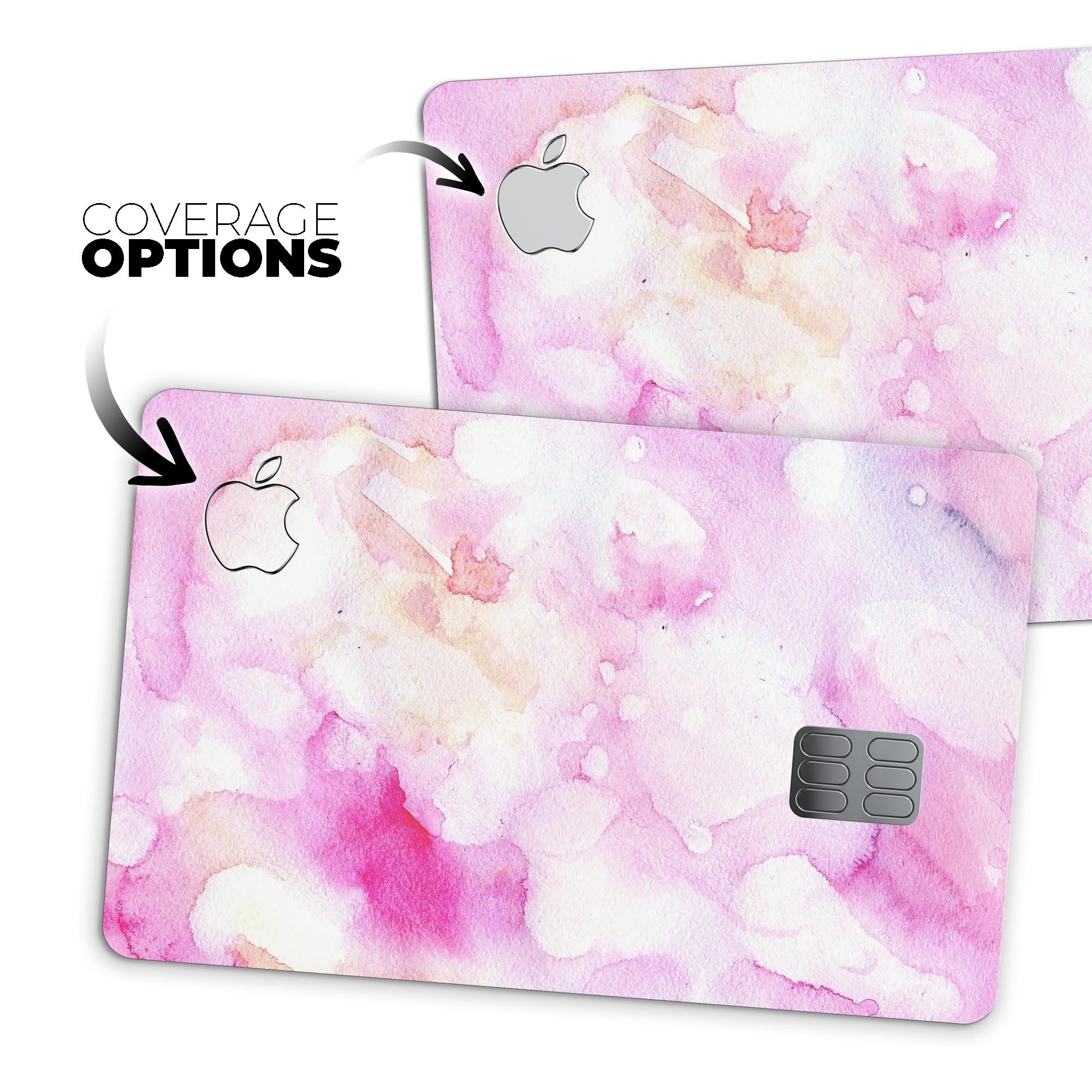 Pink 32 Absorbed Watercolor Texture decal for Apple Card, showcasing vibrant colors and premium vinyl material.