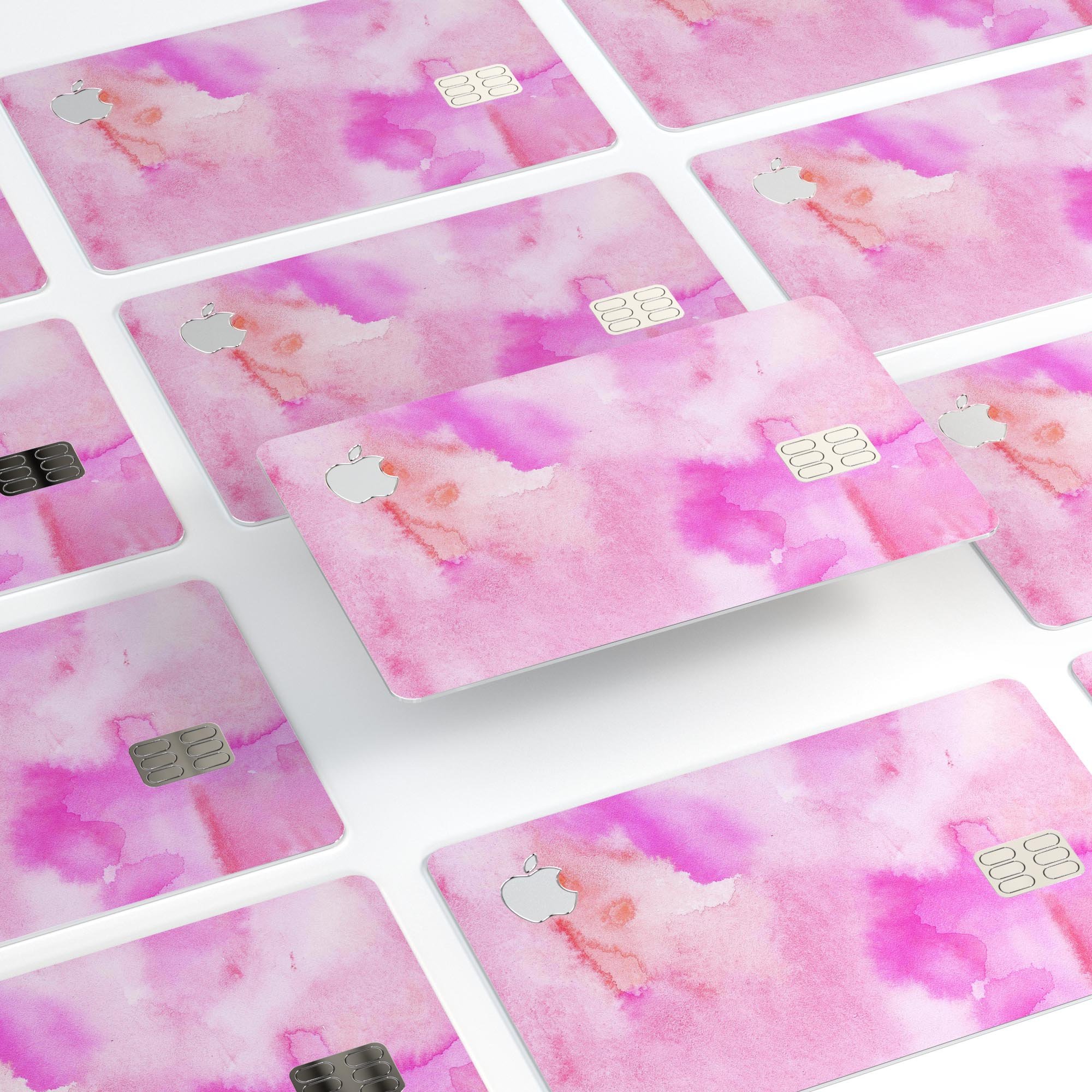 Pink 97 Absorbed Watercolor Texture decal on an Apple Card, showcasing its vibrant design and premium quality.