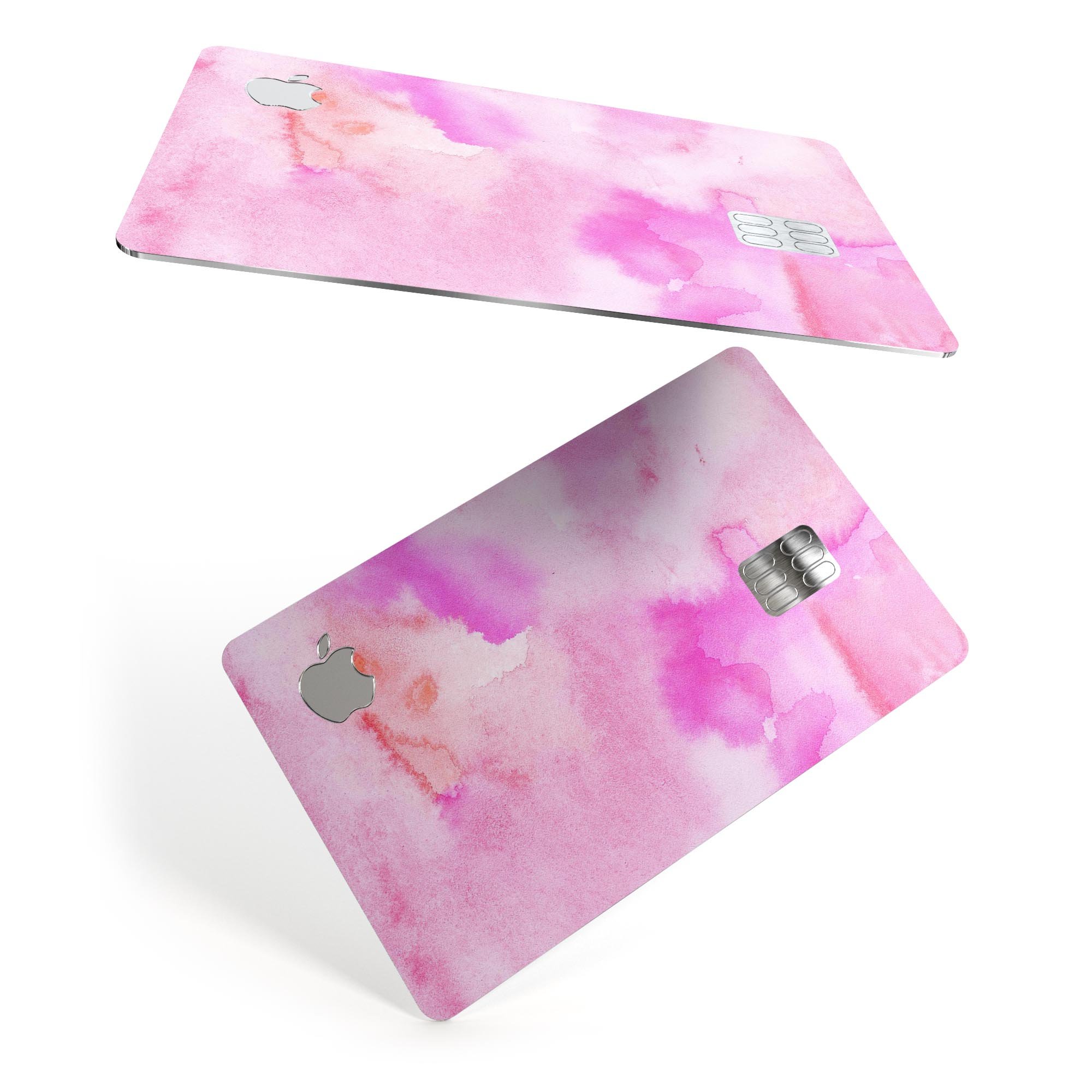 Pink 97 Absorbed Watercolor Texture decal on an Apple Card, showcasing its vibrant design and premium quality.