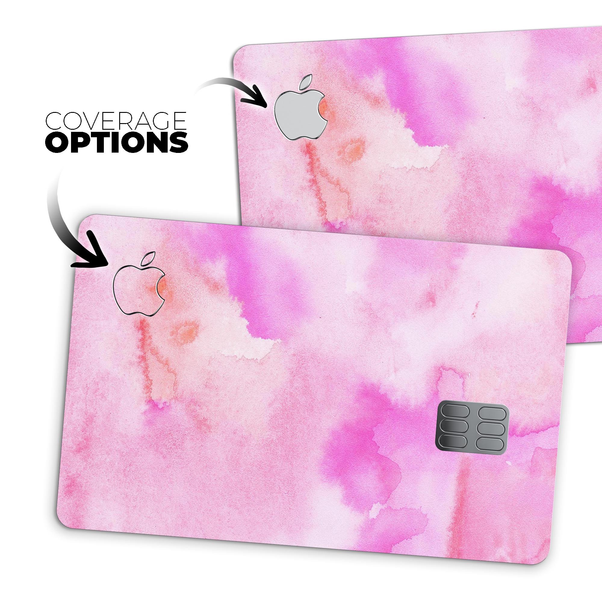 Pink 97 Absorbed Watercolor Texture decal on an Apple Card, showcasing its vibrant design and premium quality.