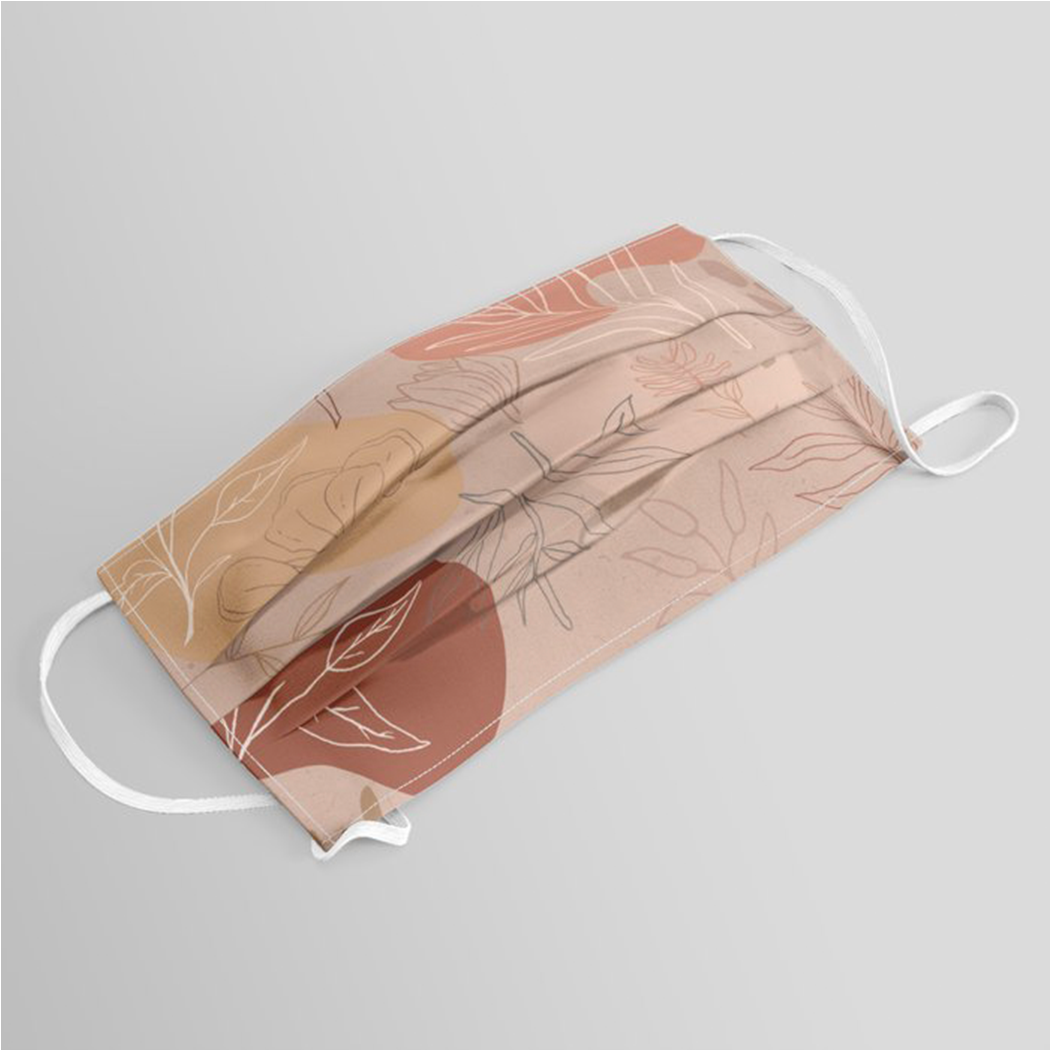 Pink Abstract Desert Face Mask with pleated design and elastic ear loops, showcasing a stylish pattern.