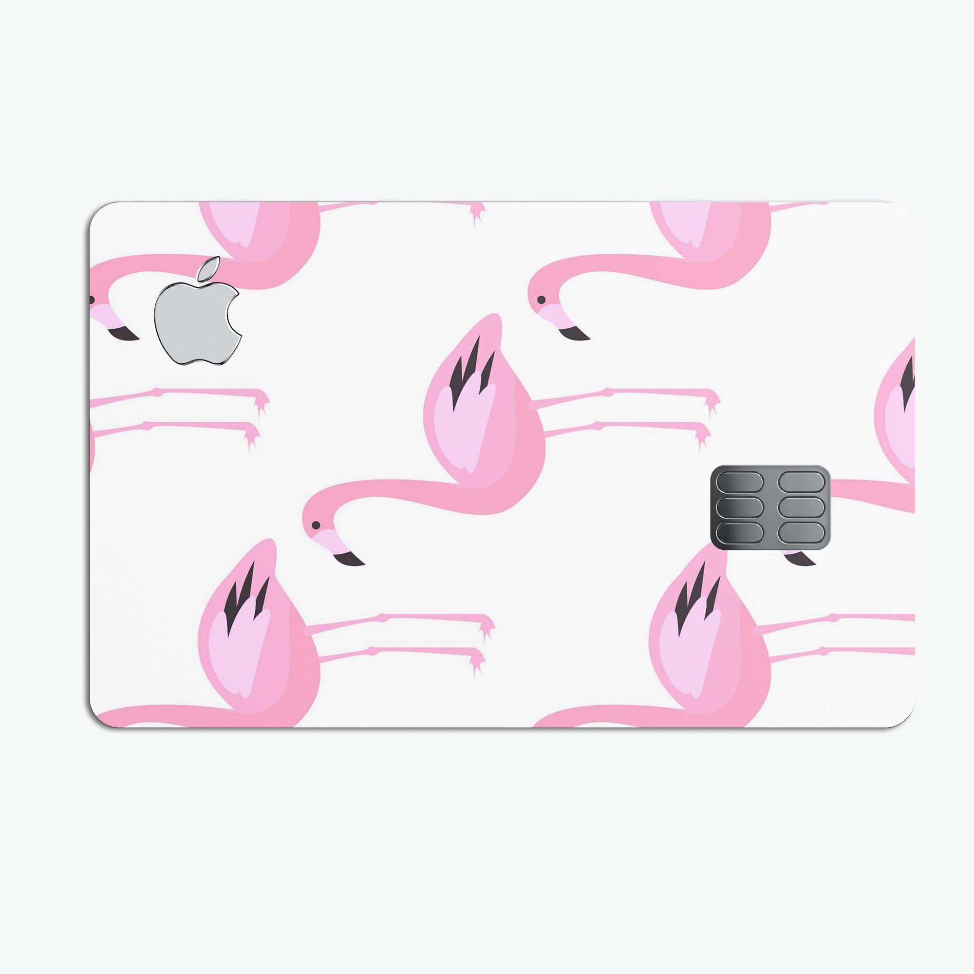 Pink All Over Flamingos decal skin for Apple Card, showcasing vibrant flamingo design and premium vinyl material.