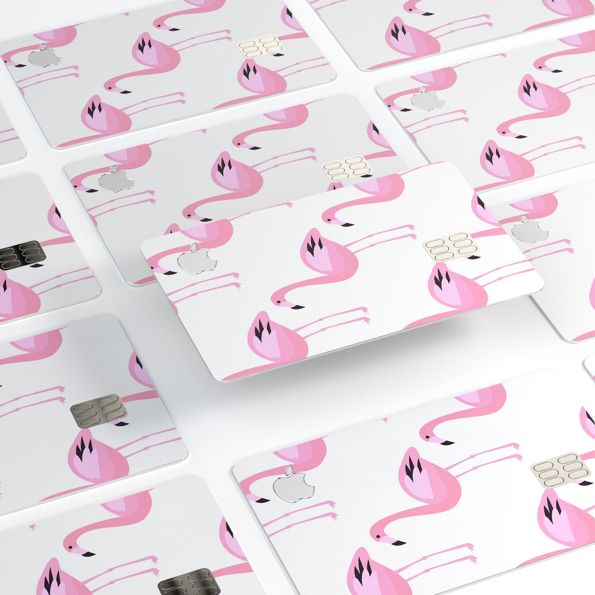 Pink All Over Flamingos decal skin for Apple Card, showcasing vibrant flamingo design and premium vinyl material.