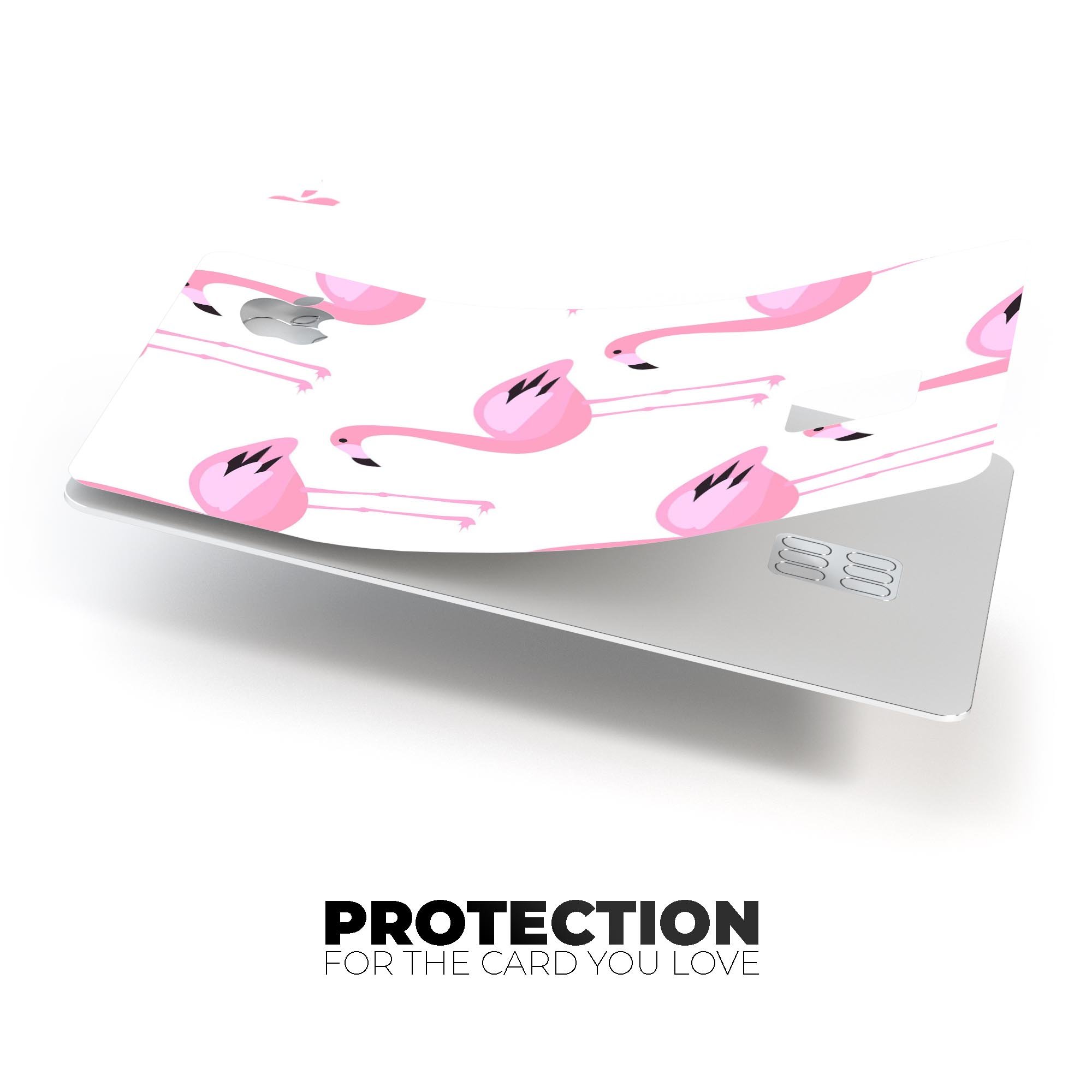 Pink All Over Flamingos decal skin for Apple Card, showcasing vibrant flamingo design and premium vinyl material.