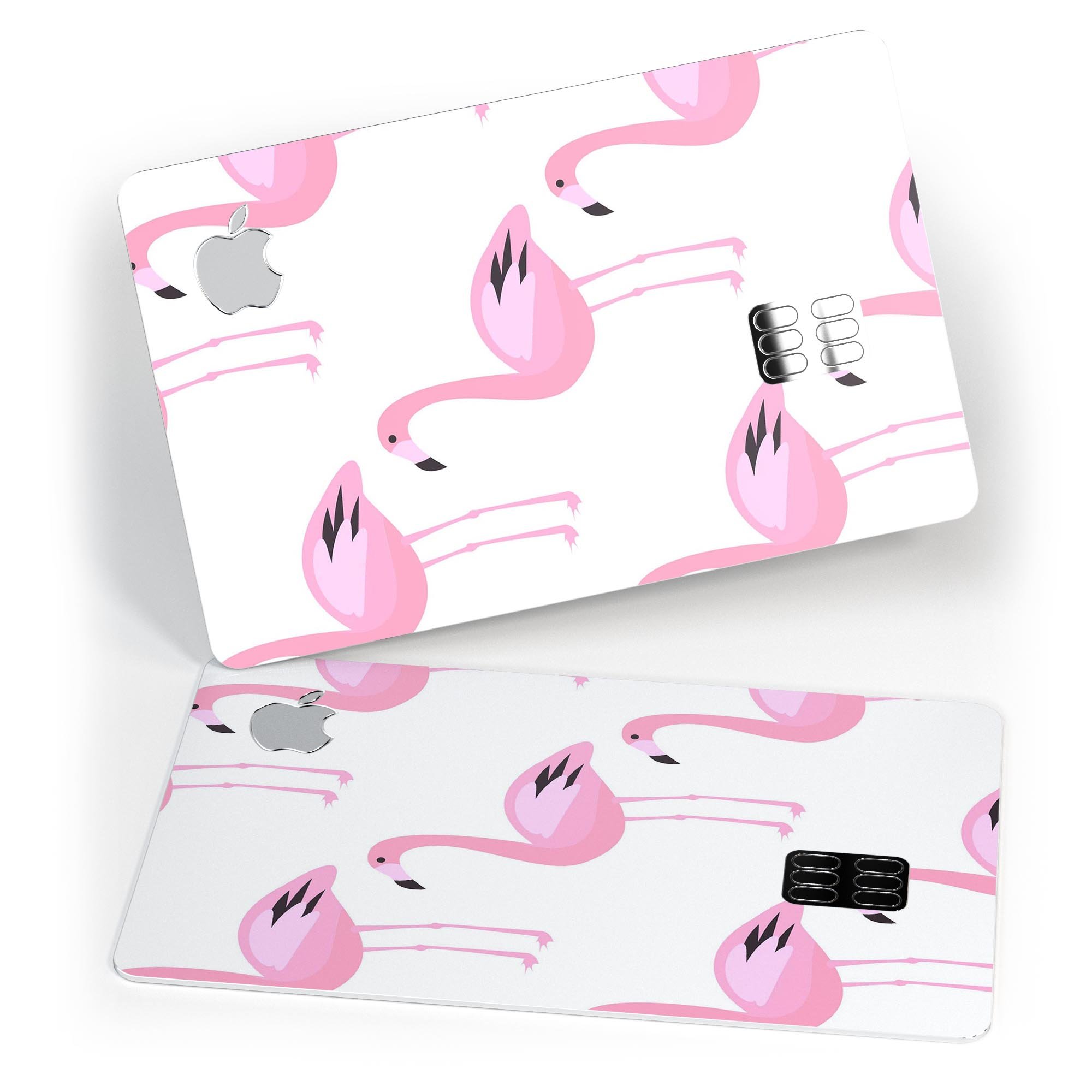 Pink All Over Flamingos decal skin for Apple Card, showcasing vibrant flamingo design and premium vinyl material.