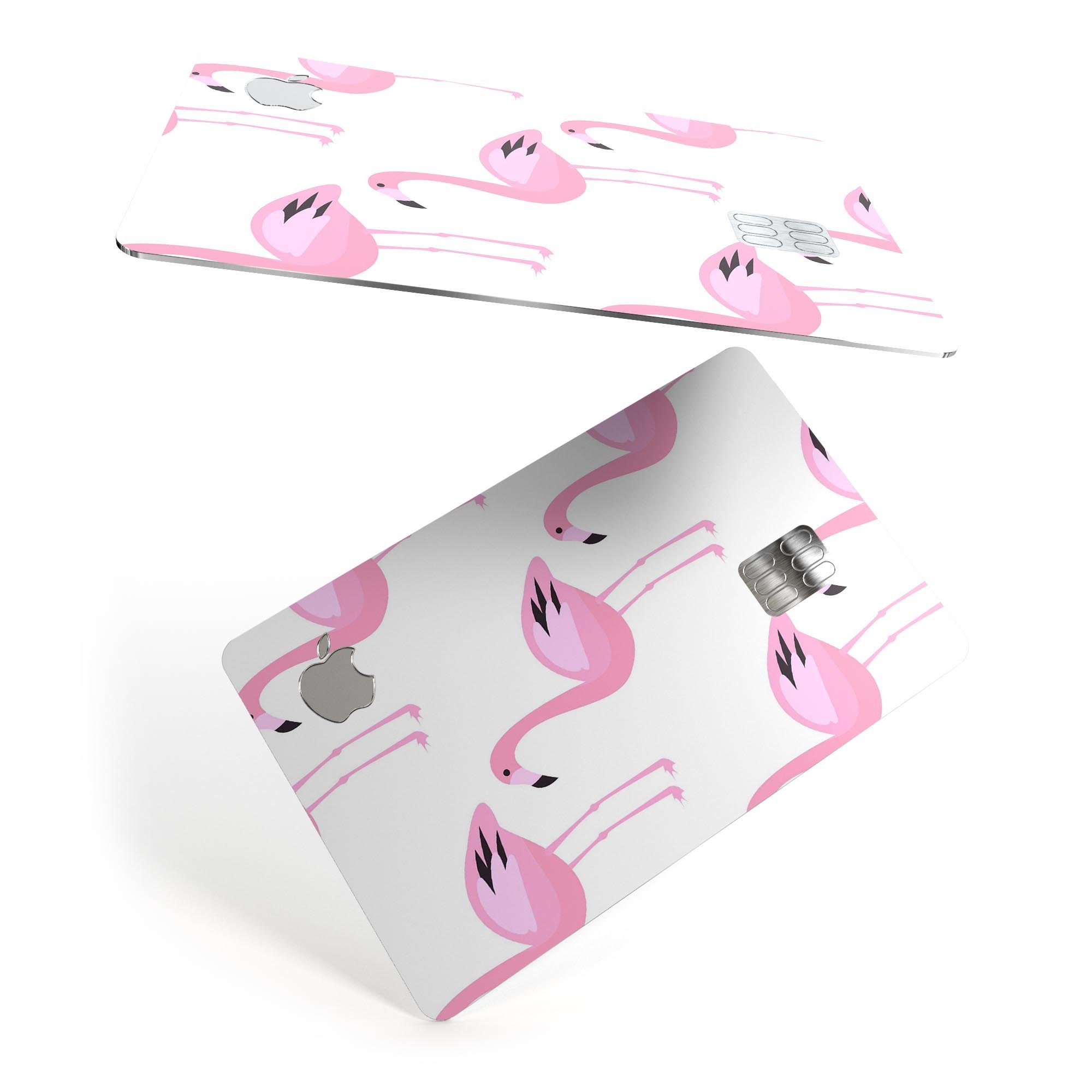 Pink All Over Flamingos decal skin for Apple Card, showcasing vibrant flamingo design and premium vinyl material.